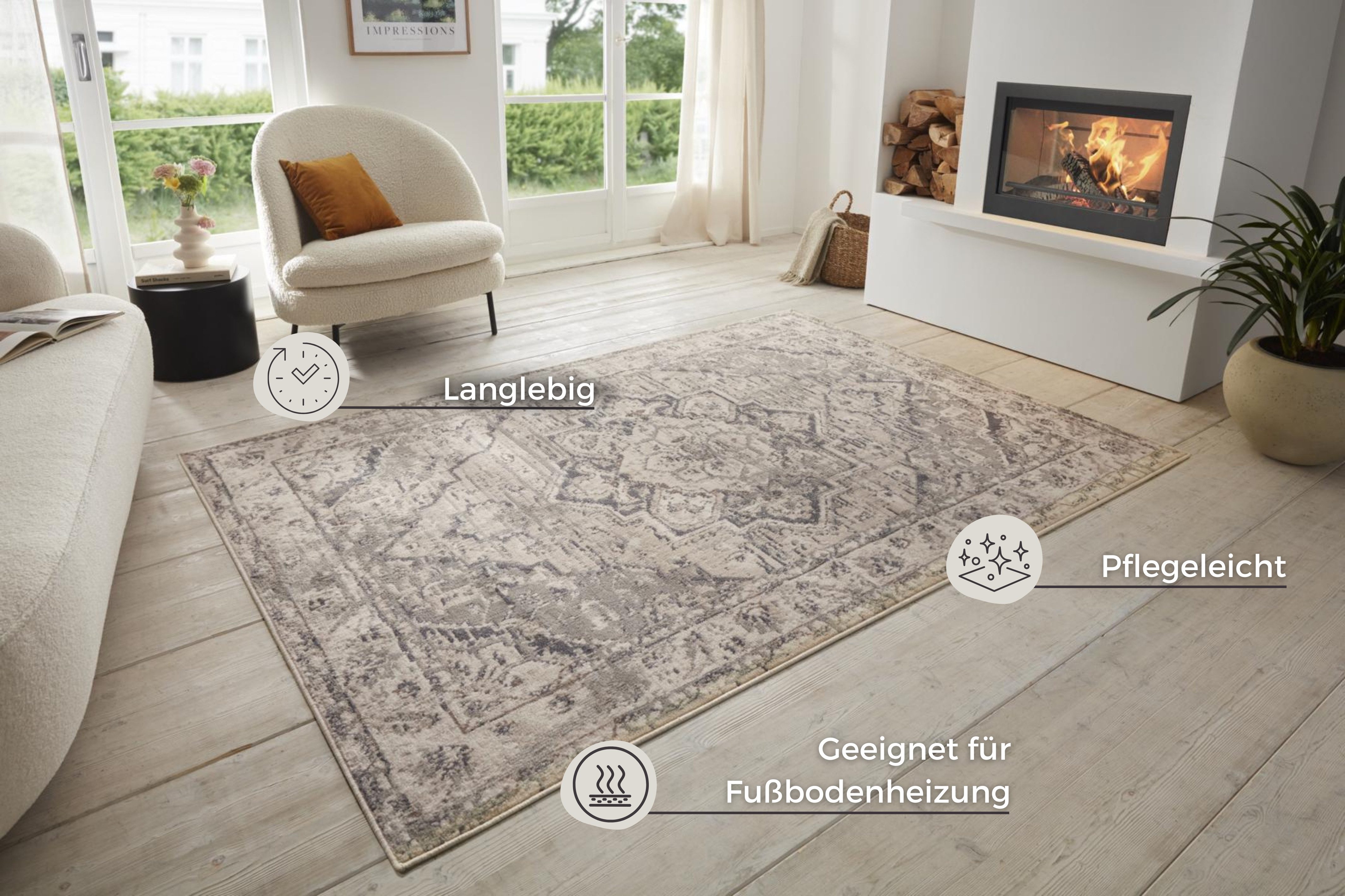 HANSE Home Teppich Sand, rechteckig, Höhe: 8 mm, Kurzflor, Läufer, Orient, Vintage, Wohnzimmer, Schlafzimmer, Esszimmer