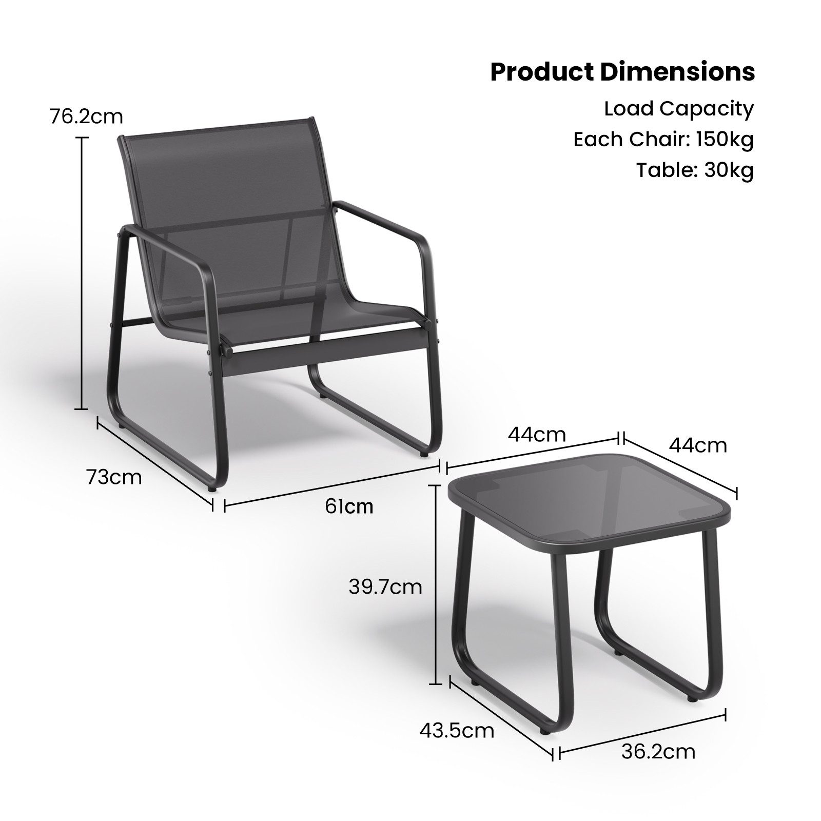 Bealife Balkonset Garten Balkonmöbel-Sets,2 Sessel und 1 Tisch für Garten, Terrasse