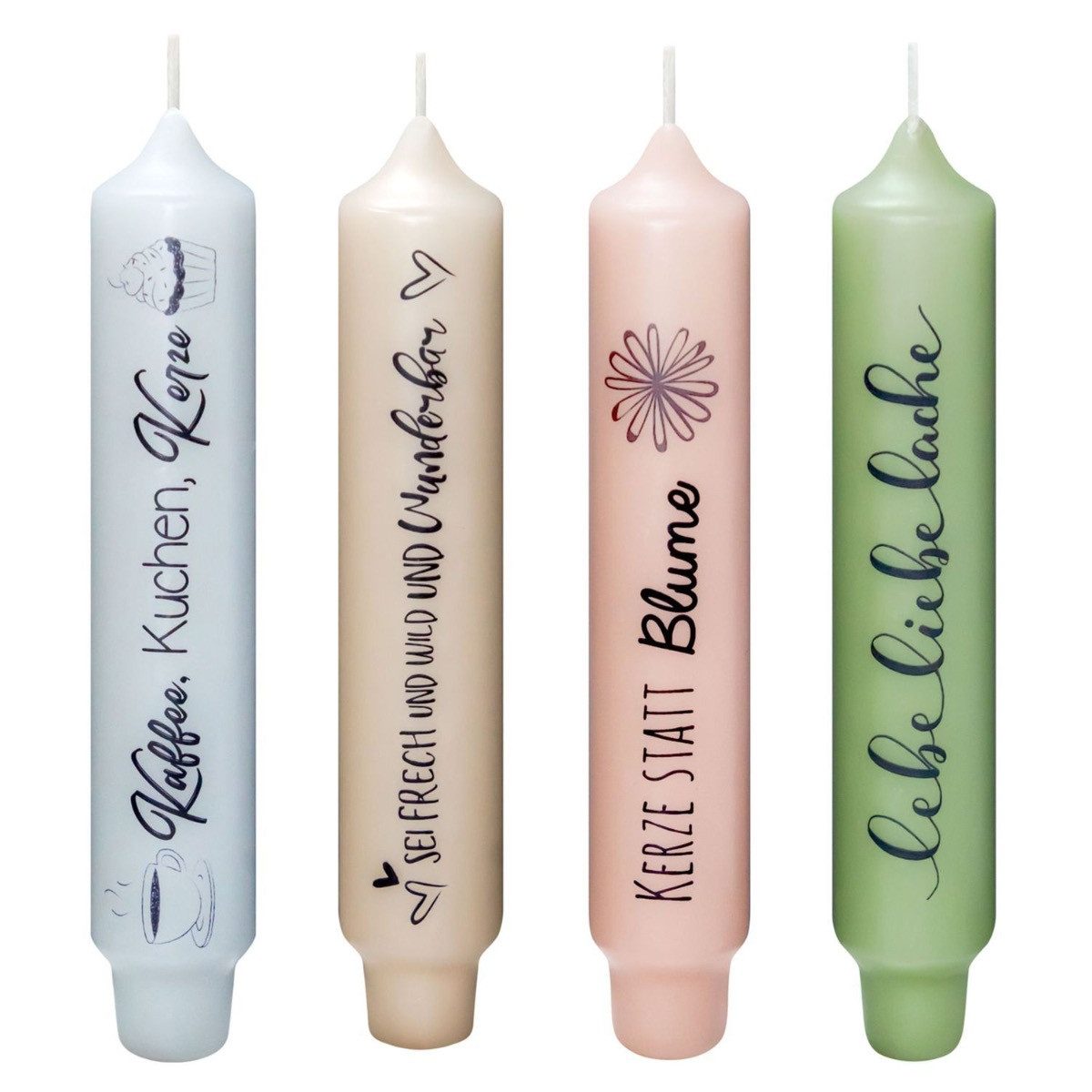 INNA-Glas Tafelkerze Leuchterkerze Punchkerze Spruch KELANI, bunt, 16,5cm, Ø2,8cm, 6h