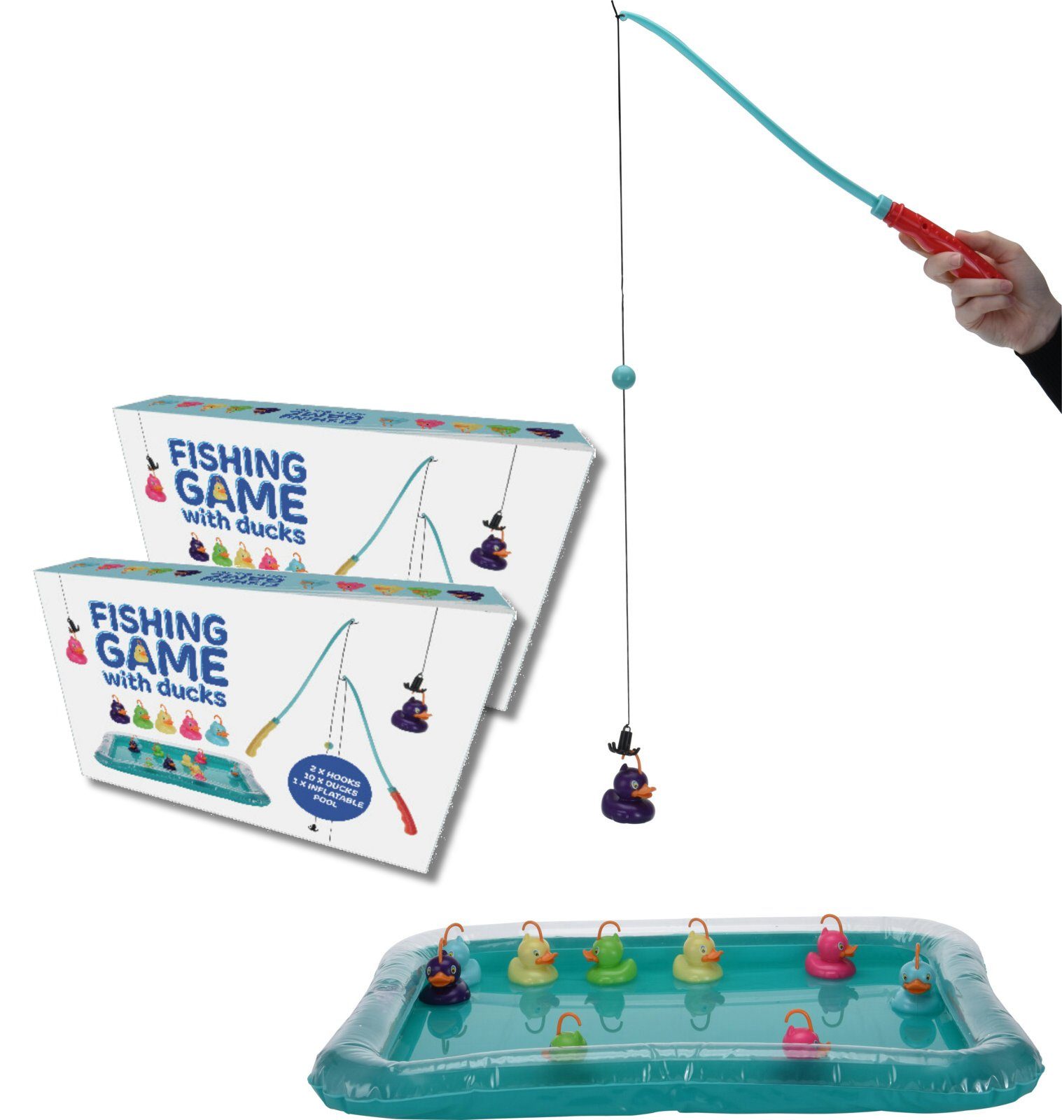 Koopman Spielzeug-Gartenset Entenangeln Pool + 10 Enten Bunt 2 er Set, (Set, 2-tlg., Packung), 2 Angeln, Kindergeburtstag, 10 Enten, Kinderspielzeug