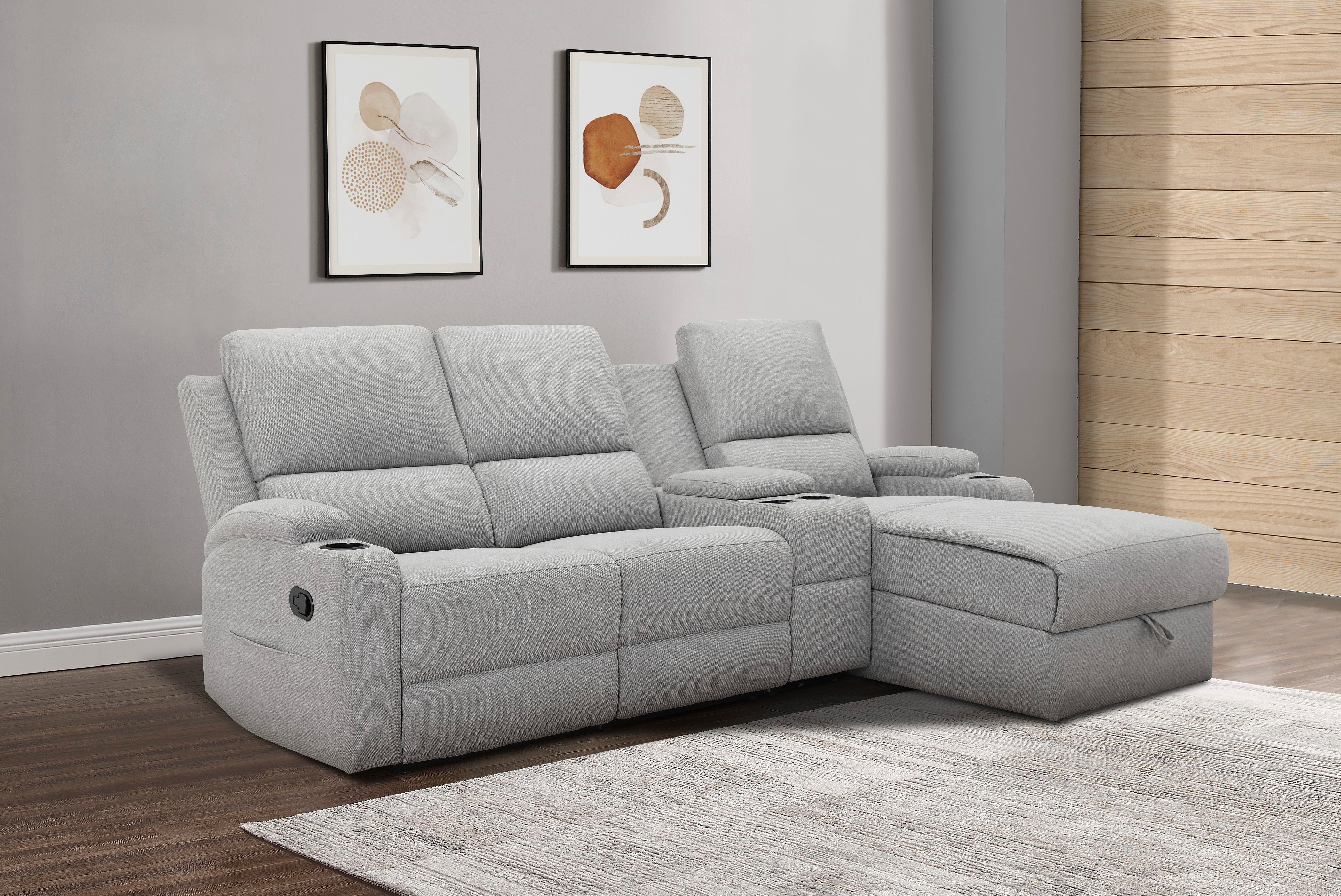 Home affaire Ecksofa NAPORI Multimediasofa, 3er Kinosessel XXL, L-Form, 3 Bezugsstoffe, Kinosofa mit Relaxfunktion, Getränkehalter, Staufach und Staukasten