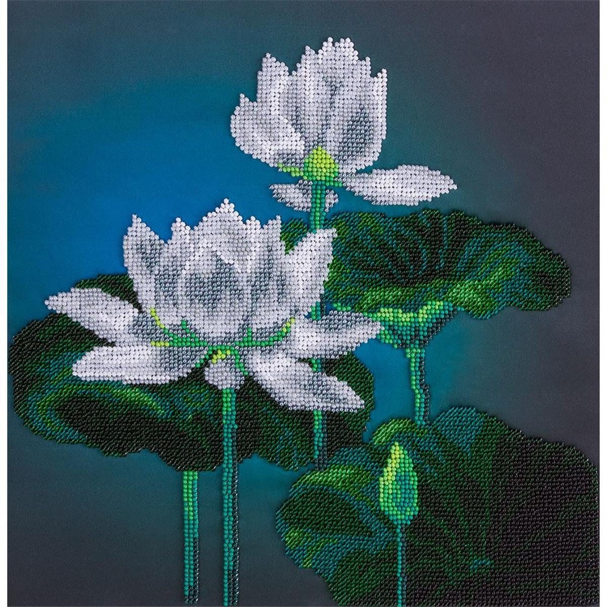 Panna Kreativset Panna Stickpackung Perlenstickerei "Weißer Lotus" 27x27cm, Stickbild, (embroidery kit by Marussia)