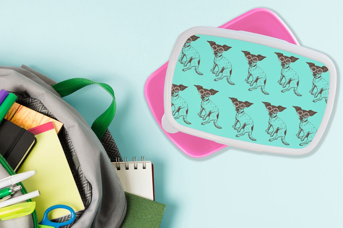 Mädchen, Hund MuchoWow Snackbox, Kunststoff, für Russell Brotbox Kunststoff (2-tlg), Erwachsene, Schutzbrille, Lunchbox rosa Brotdose Kinder, - Jack -