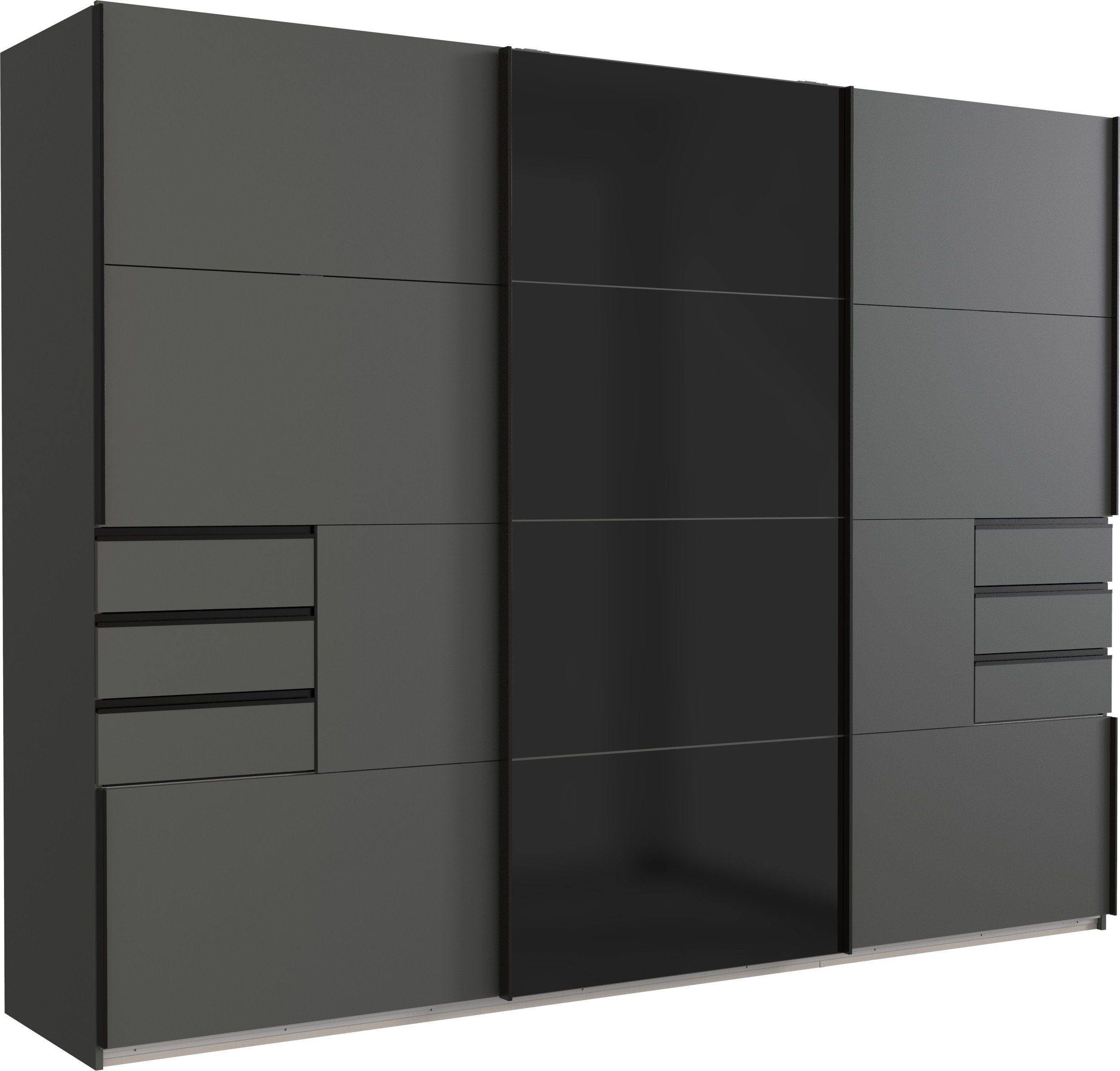 freiraum Schwebetürenschrank Barcelona (BxH: 270x208 cm) in GRPAHIT + GLAS SCHWARZ mit 6 Schubladen und 3 Türen