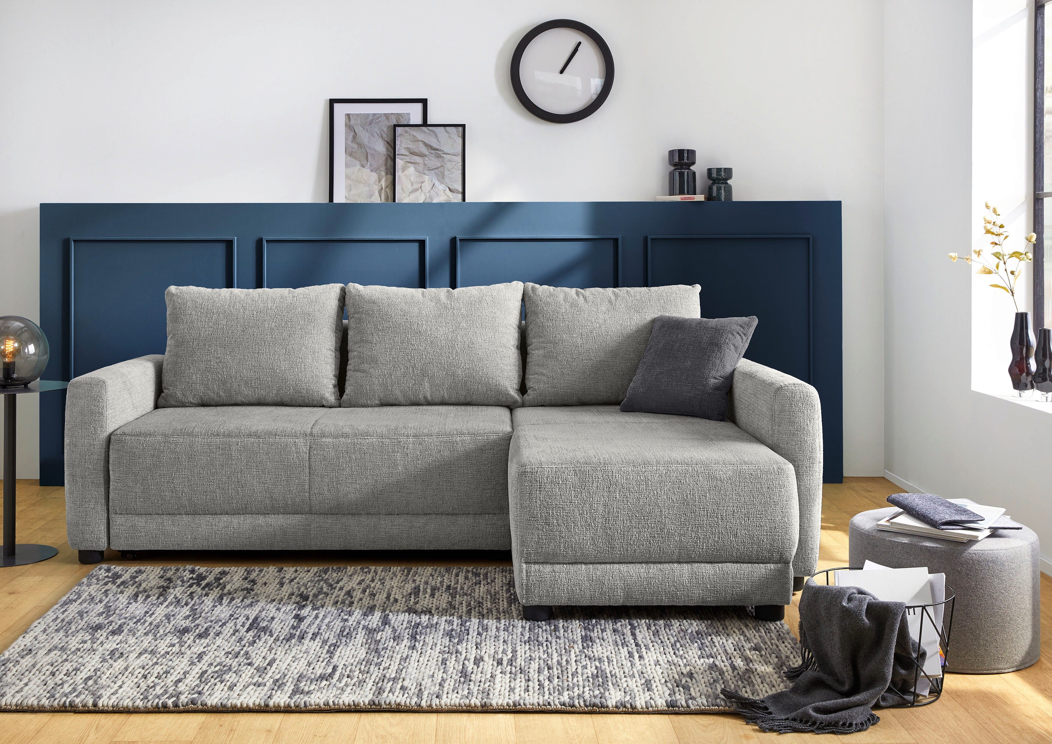 Jockenhöfer Gruppe Ecksofa Venezia, inklusive Bettfunktion und Bettkasten, Ottomane links oder rechts montierbar, inkl. Rücken- und Zierkissen