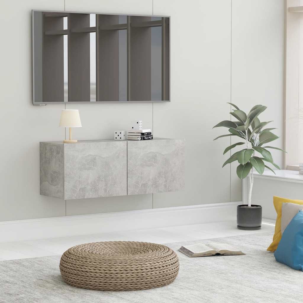 furnicato TV-Schrank Betongrau 80 x 30 x 30 cm aus Holzwerkstoff (1-St) Wandboard mit zwei Klapptüren und Stauraum für das Wohnzimmer