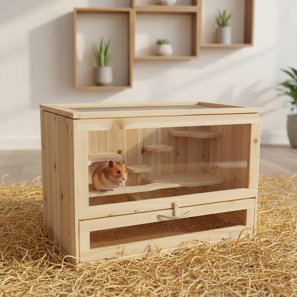 Mucola Kleintierkäfig Nagerkäfig Kleintierstall Mäusekäfig Holz Etagen Hamsterkäfig, 5 Etagen