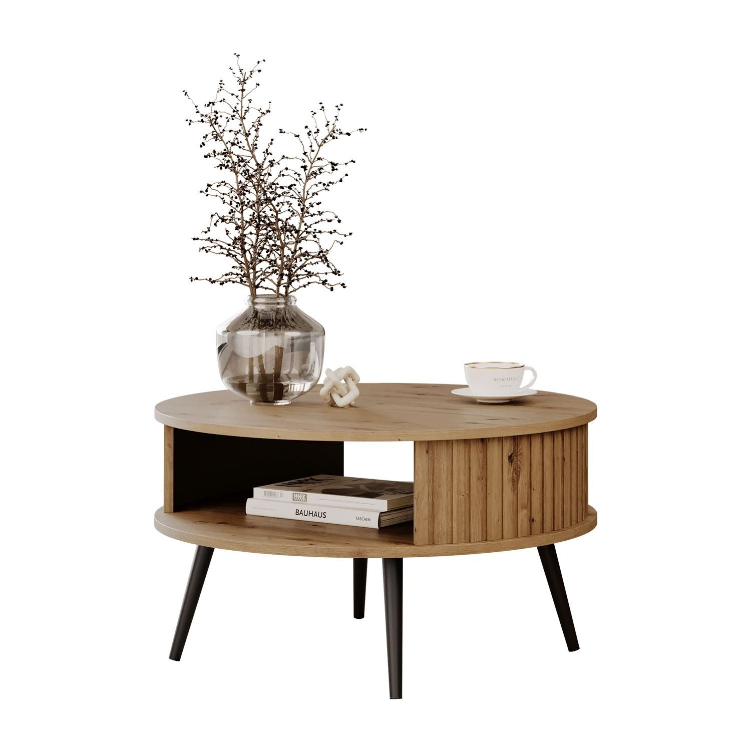 Lookway Couchtisch IVY Runder Sofatisch mit Ablage (1 Tisch), Durchmesser: ⌀ 76 cm