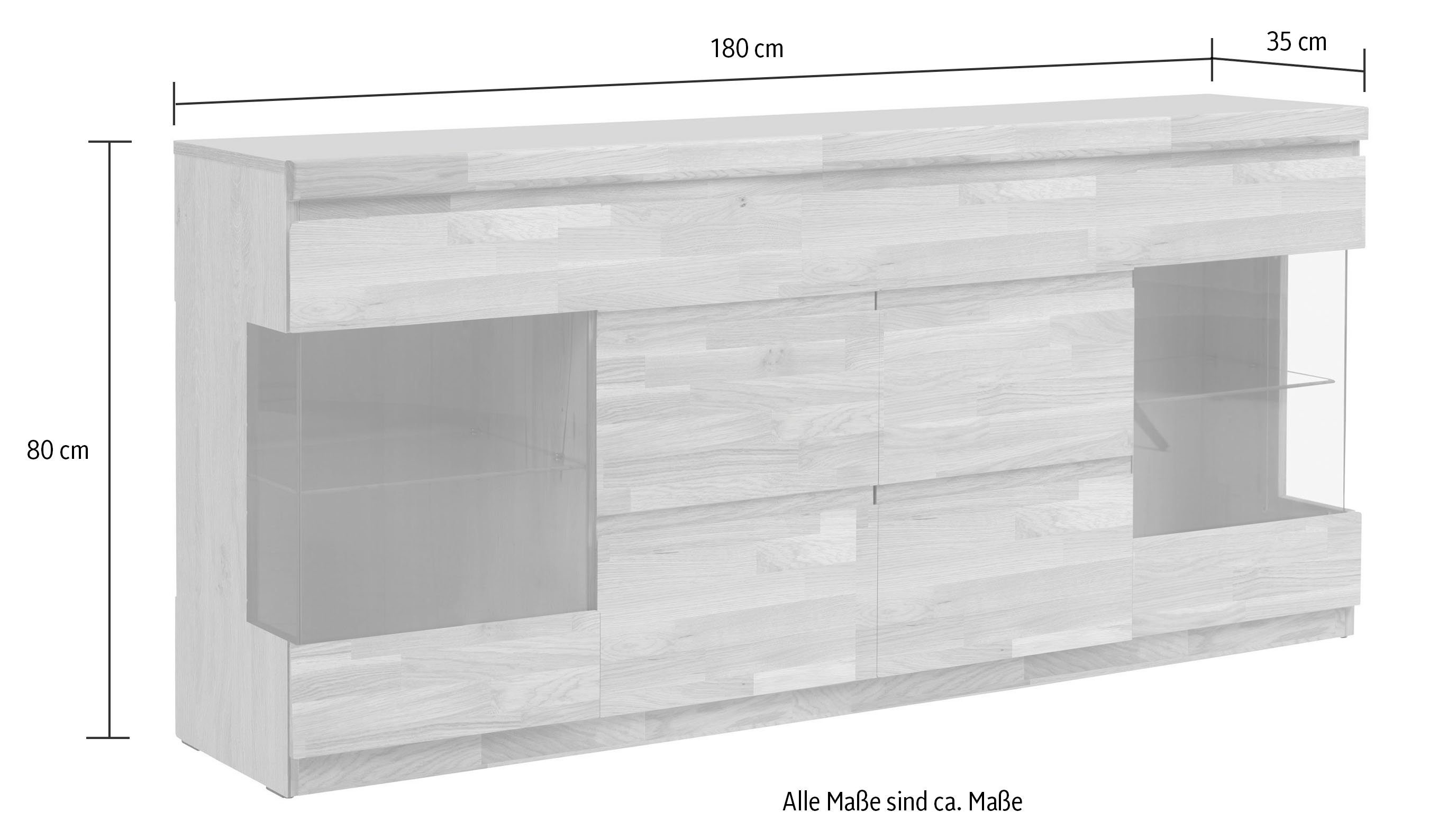 | Woltra ca. Eiche OSLO, Sideboard Teilmassiv 180 Breite cm, Eiche