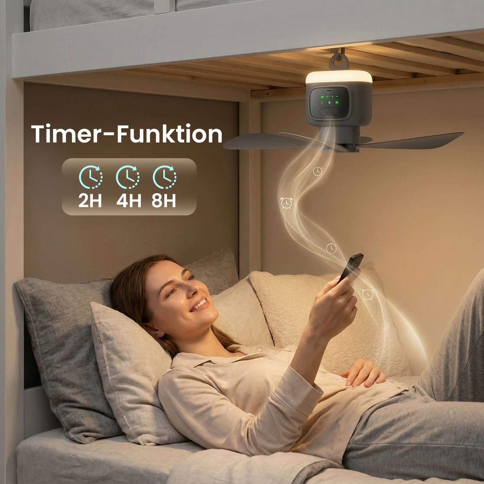 Rosnek Deckenventilator 12000mAh Akku Deckenventilator mit Licht, 4 Geschwindigkeitsstufen, Timer für Outdoor Zelt Terrasse Pavillon Veranda und Wohnmobil