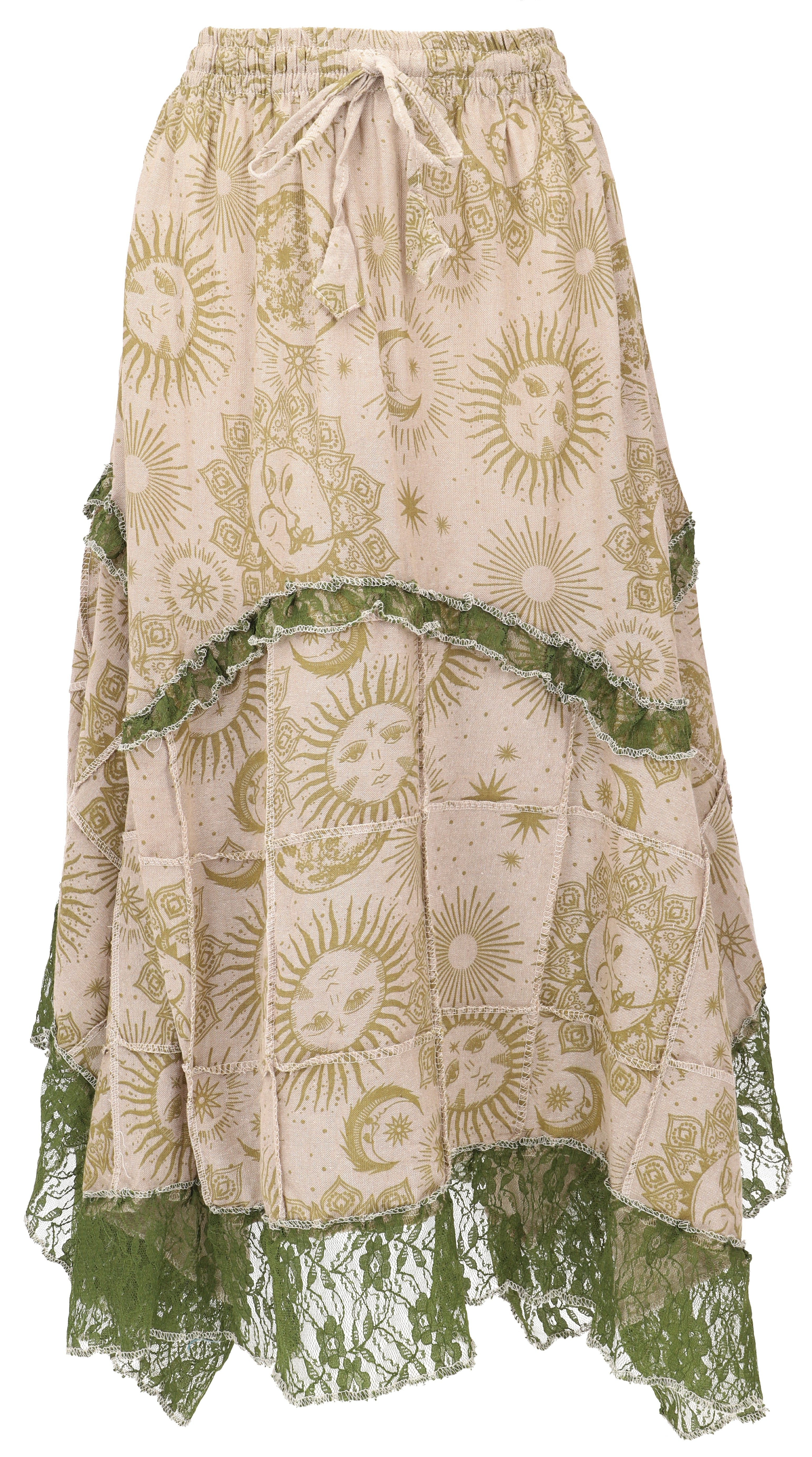 Guru-Shop Minirock Langer Boho Patchwork Zipfelrock Maxirock mit.. alternative Bekleidung