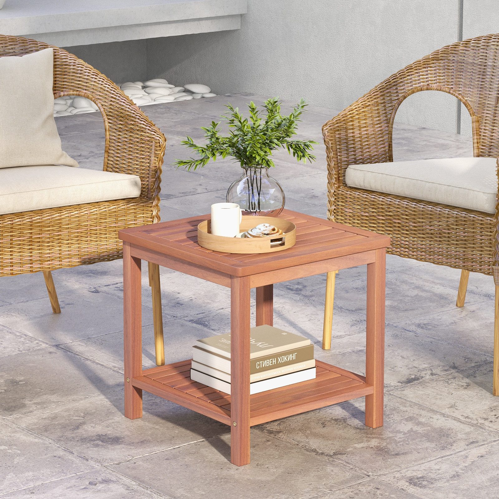 COSTWAY Gartentisch, wetterfest,Akazienholz, mit Lamellen-Design, 45x45x45c günstig online kaufen