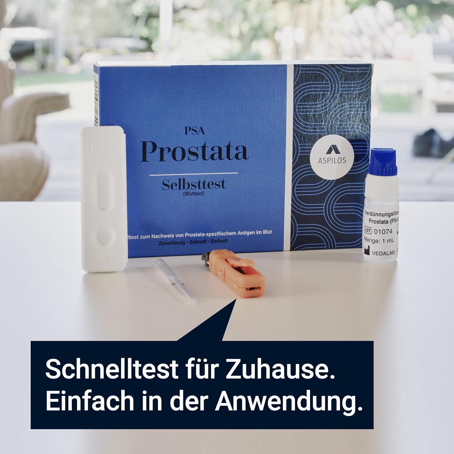 ASPILOS PSA-Schnelltest Prostata PSA-Selbsttest schnelle Ergebnisse für Zuhause in 10 Minuten, 1-tlg., Bluttest, selbst durchführbar, prostata-spezifische Antigen, Prostatitis, Prostatakrebs, PSA-Spiegel, medizinischer Test