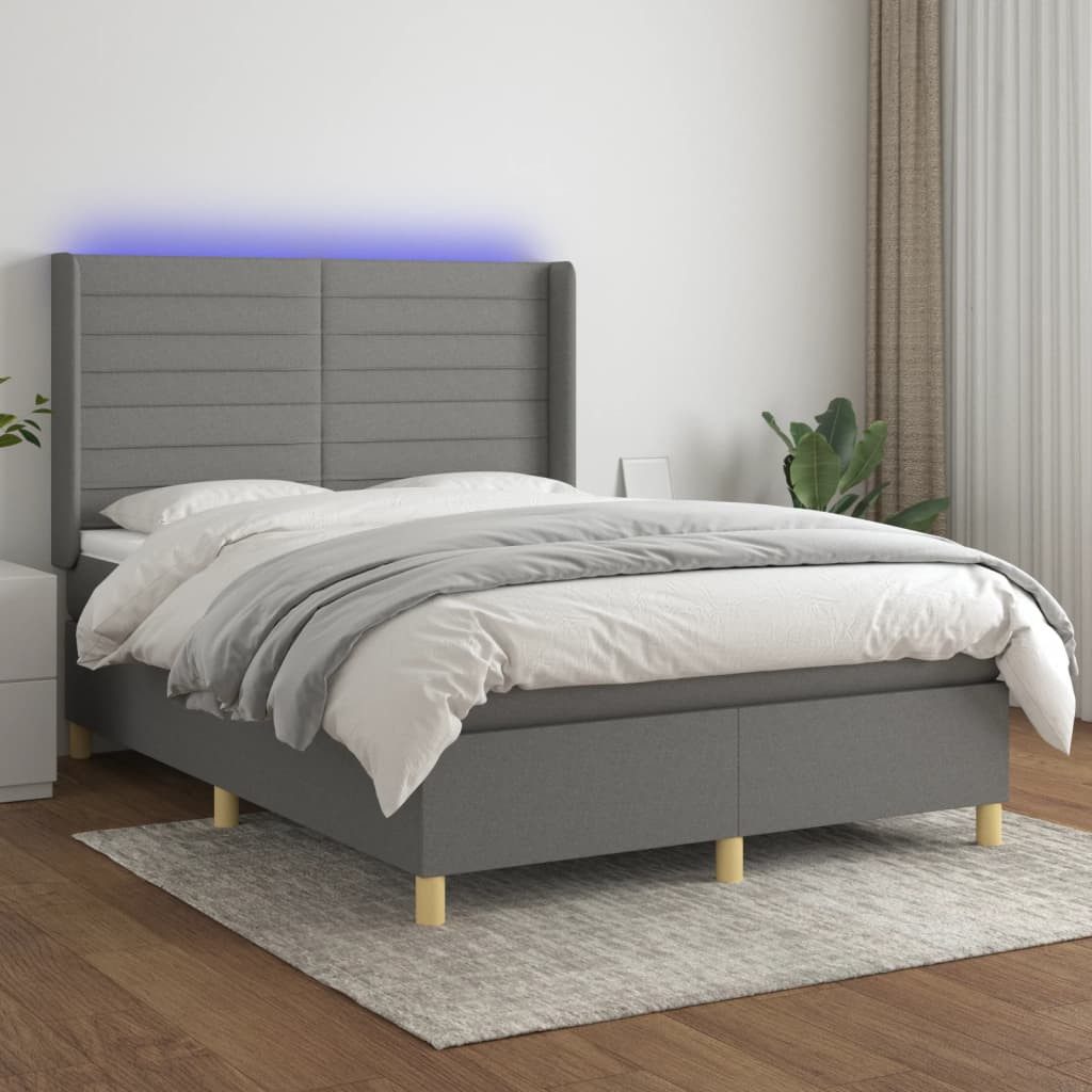 vidaXL Boxspringbett Boxspringbett mit Matratze LED Dunkelgrau 140x200 cm S günstig online kaufen