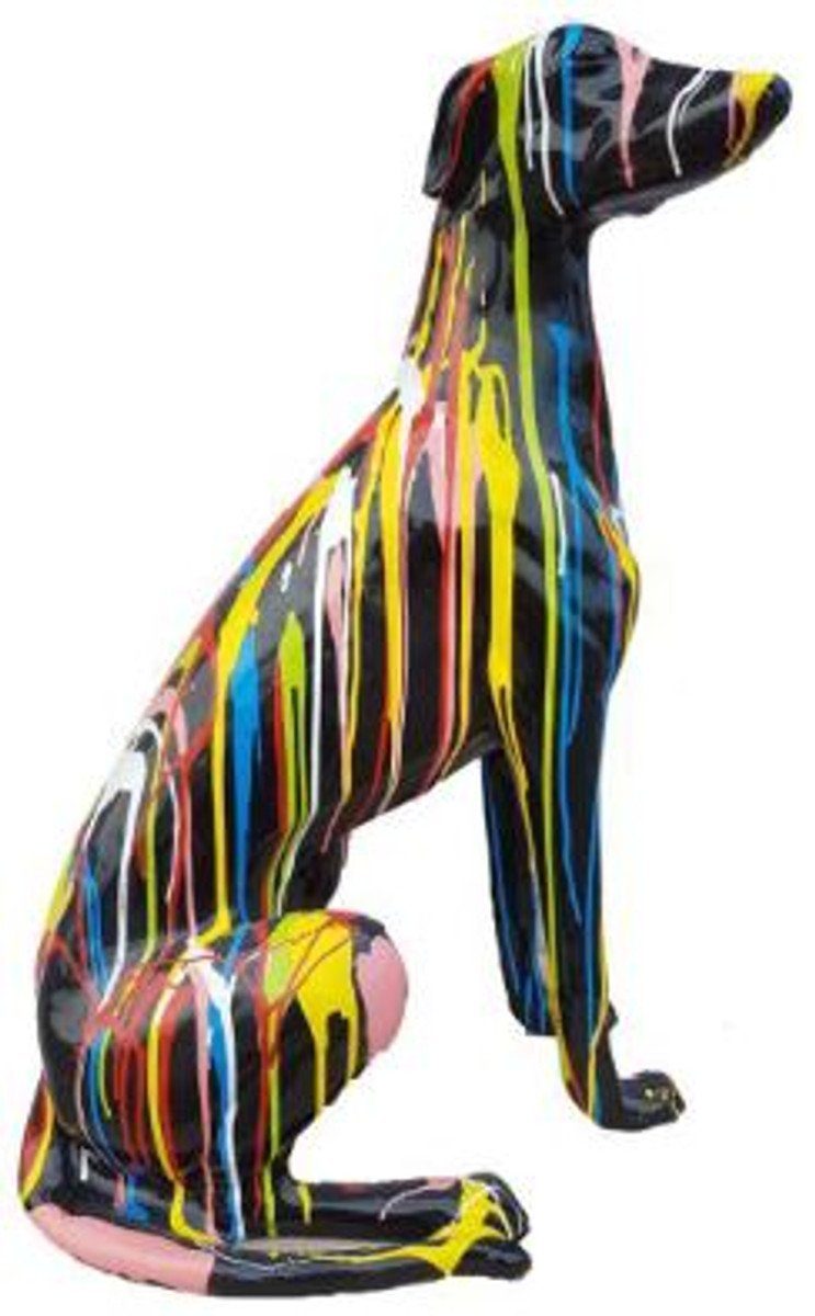 Skulptur Designer Dekofigur Windhund Schwarz / Mehrfarbig 35 x 55 x H. 80 cm - Wetterbeständige Deko Skulptur - Wohnzimmer Deko - Garten Deko - Deko Tierfigur