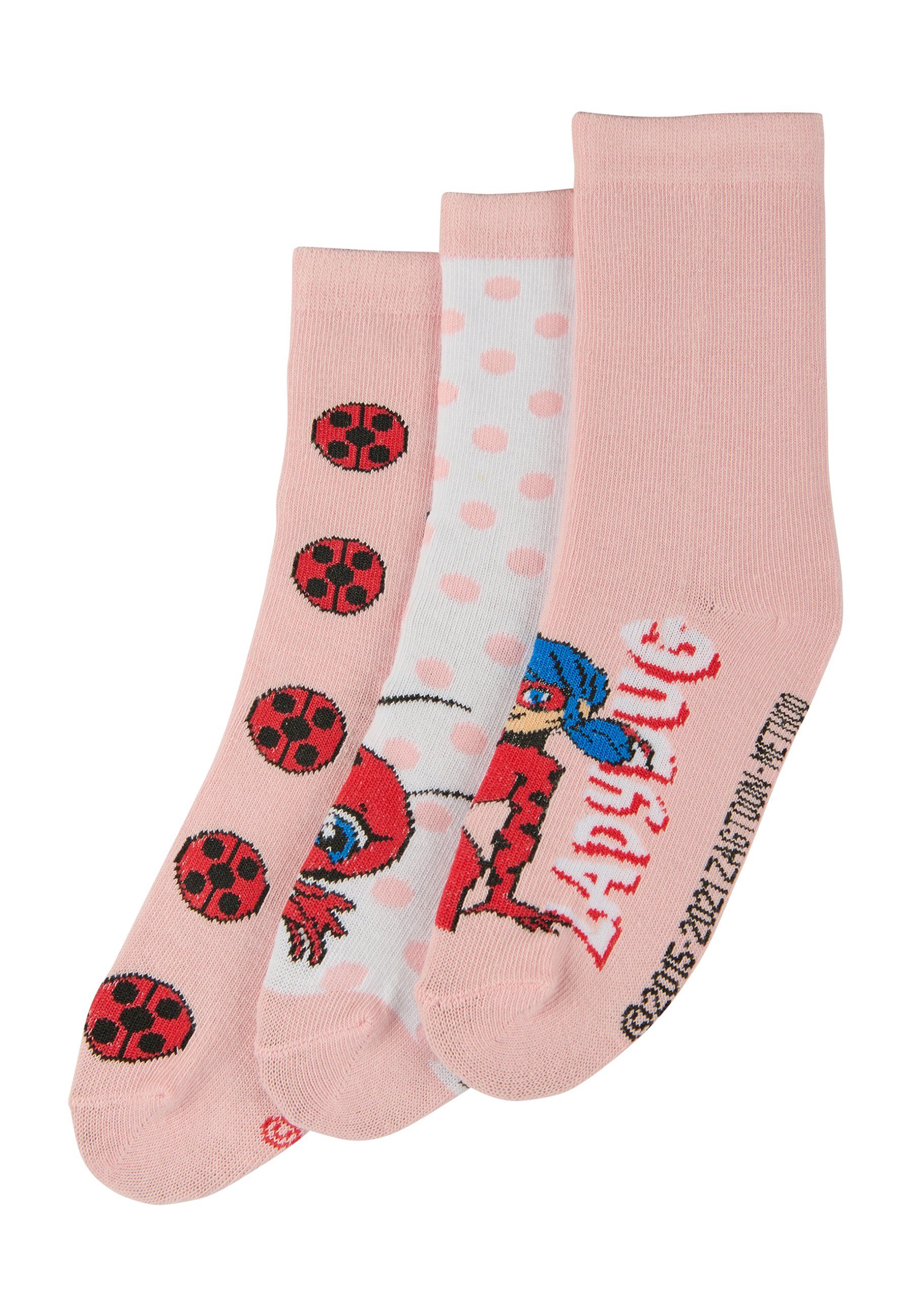 ONOMATO! Socken Miraculous Lady Bug Kinder Mädchen Socken 3er Pack (3-Paar)