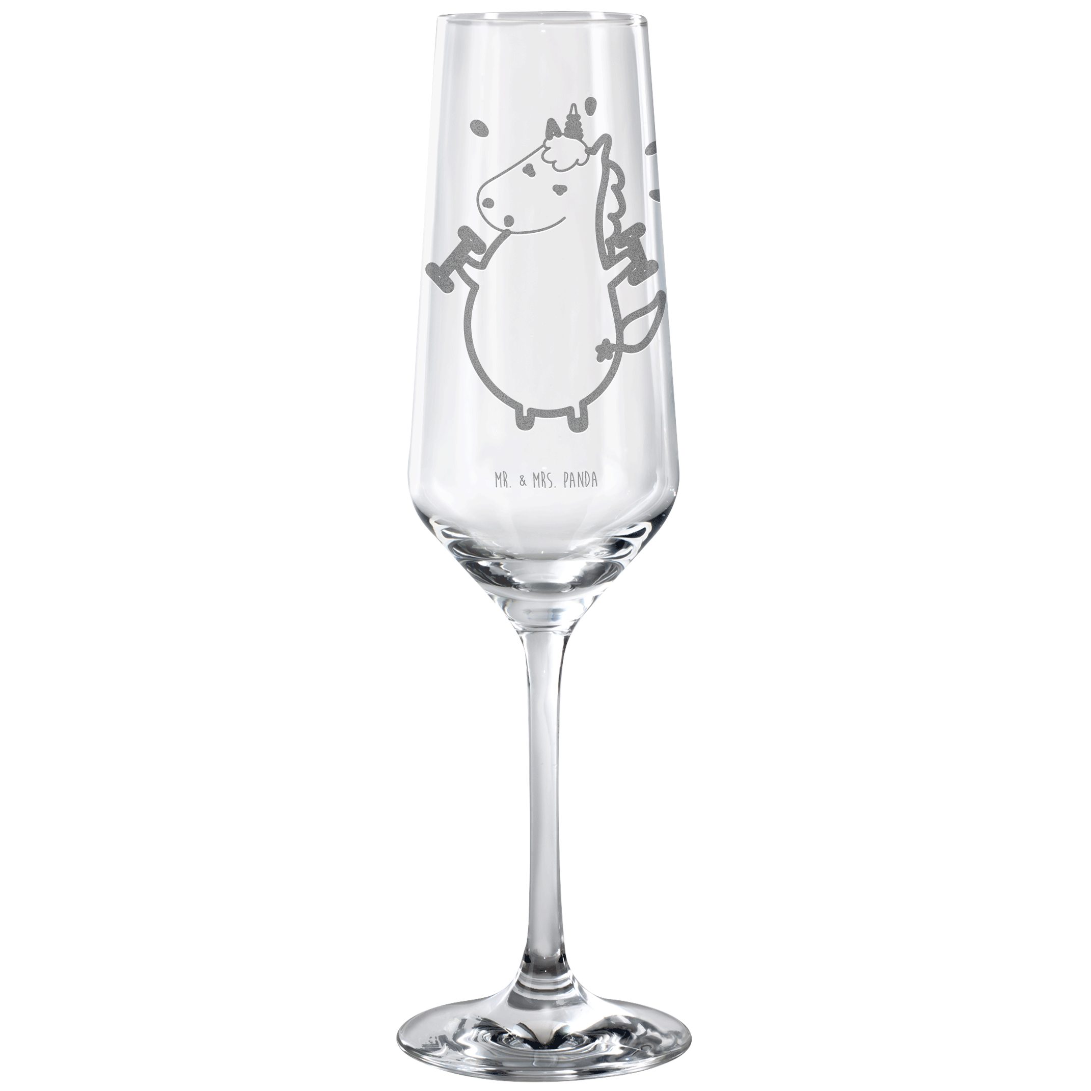 Mr. & Mrs. Panda Sektglas Einhorn Fitness - Transparent - Geschenk, Sektglas, Unicorn, Pegasus, Premium Glas, Hochwertige Gravur