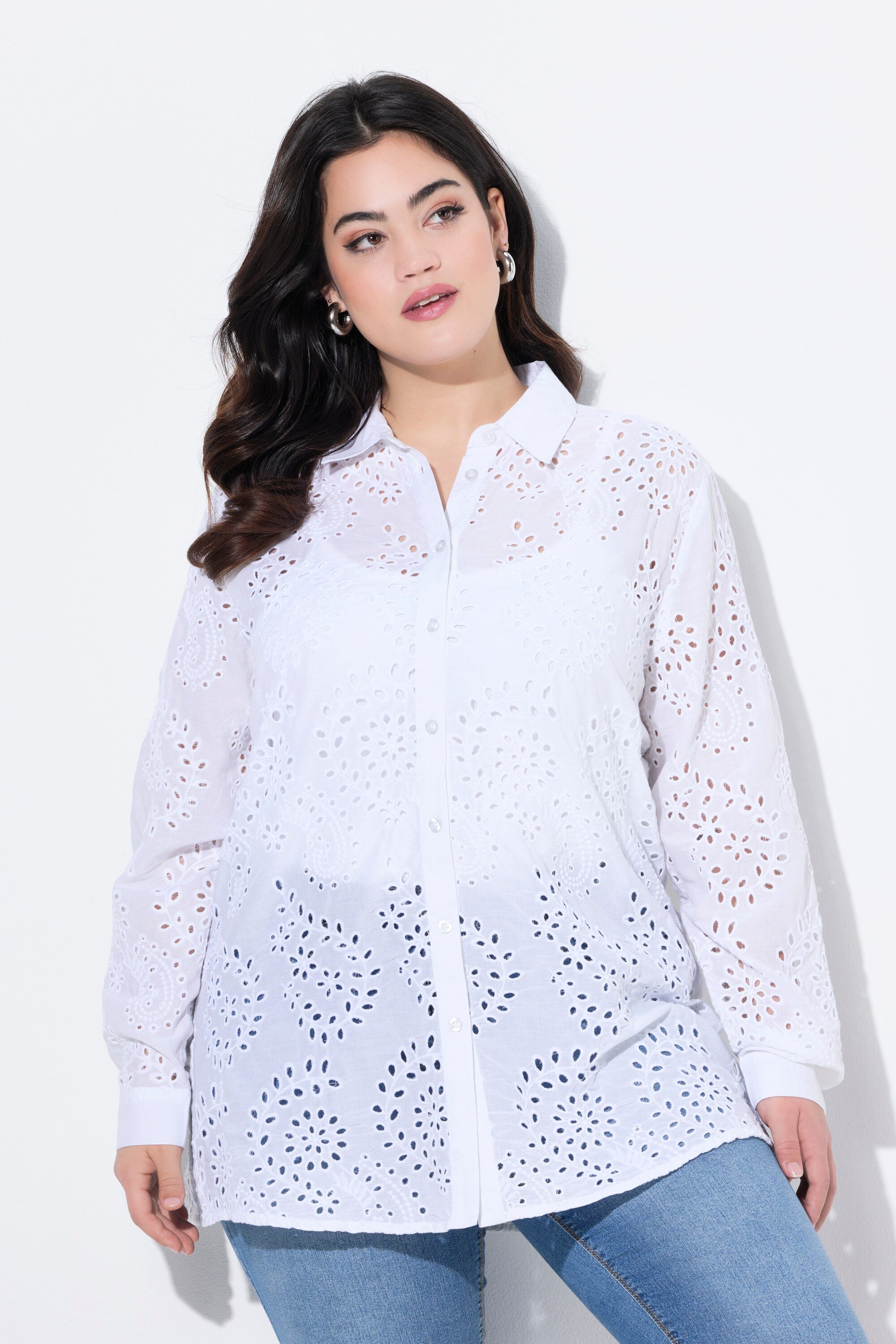 Angel of Style Hemdbluse Bluse A-Linie Lochstickerei Langarm günstig online kaufen