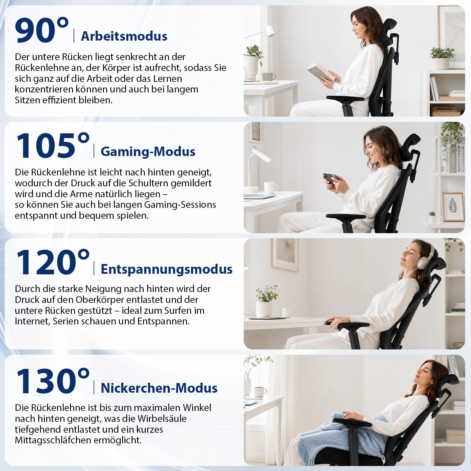 Durrafy Bürostuhl Bürostuhl 200kg Ergonomischer Bürostuhl-Verstellbare Lordosenstütze (4D-verstellbare Lendenstütze, Verstellbarer Kopfstütze & Armlehnen), 3-st – Bild 5 von 5