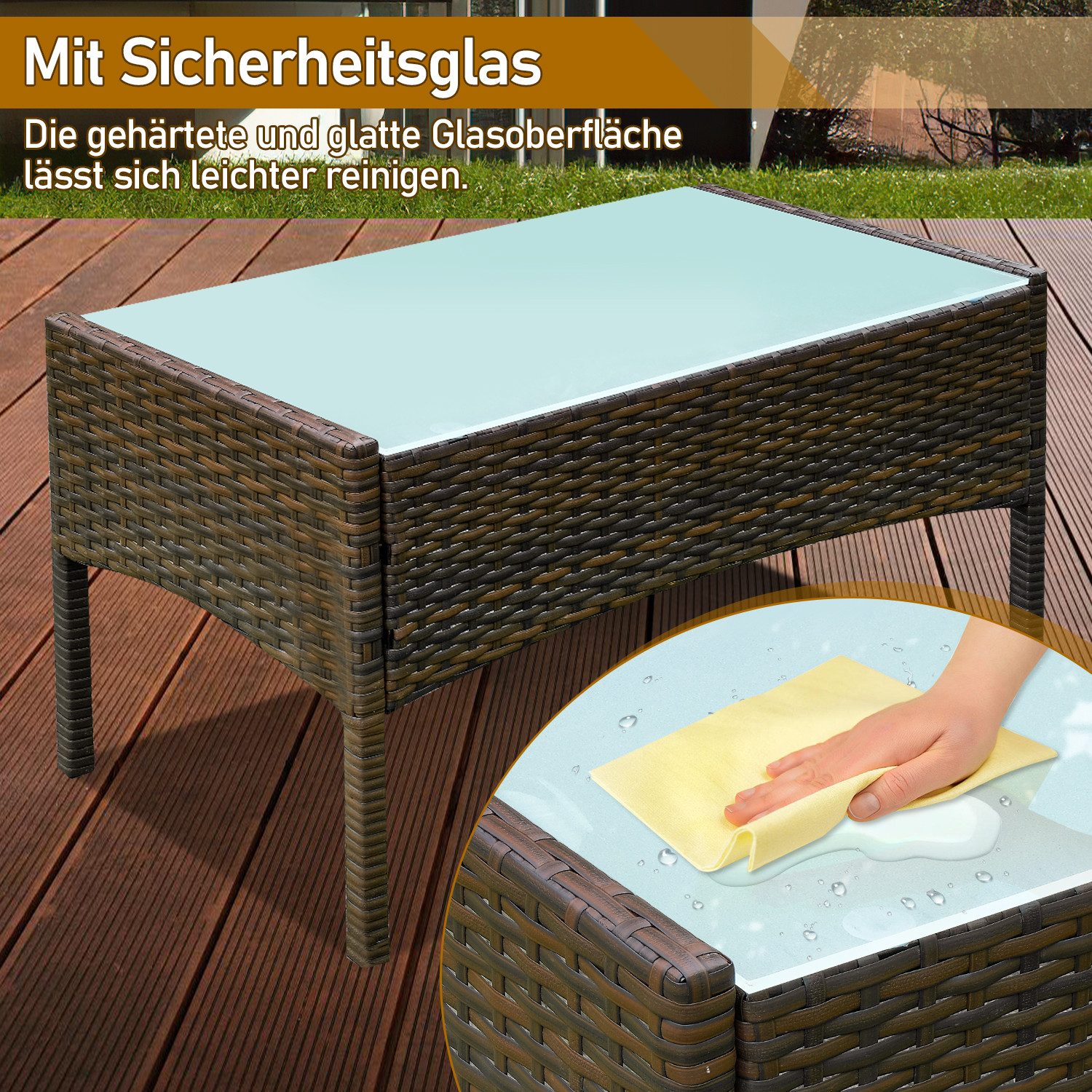Clanmacy Gartenlounge-Set 4-tlg Wetterfeste Polyrattan Sitzgruppe für 4 Personen Braun, (4-tlg)