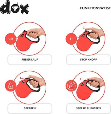 DDOXX Rollleine Reflektierende Roll-Leine, ausziehbar, Rot L 5 M Bis 50 Kg