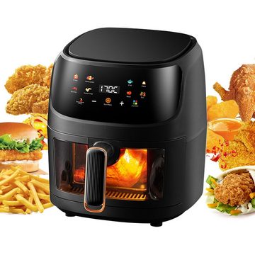 Kpaloft Heißluftfritteuse 5L Sichtbares Airfryer ohne Öl mit LED-Touch-Screen, Mini Backofen, mit 8 automatische Menüs, Einstellbare Zeit/Temperatur, Timer