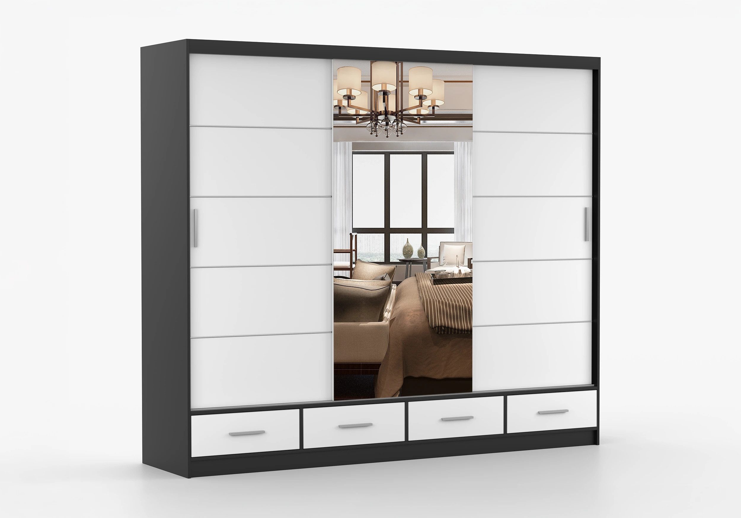 imoebel24 Schwebetürenschrank FLORENCE 250 cm - Schwarz / Weiss günstig online kaufen