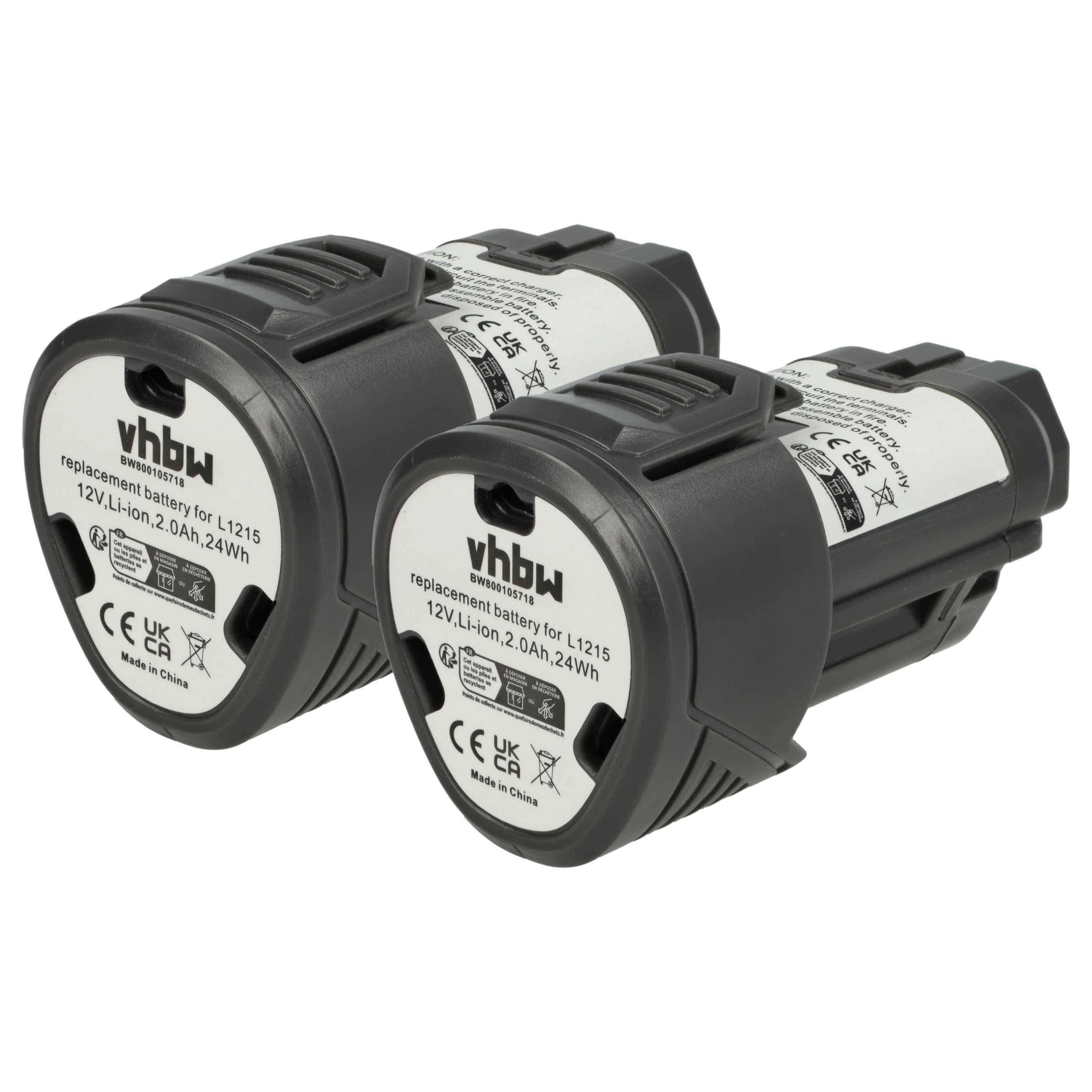 vhbw Akku Ersatz für AEG L1220, L1240, L1215R, L1230R, L1230 für Akku Akku Li-Ion 2000 mAh (12 V, 2 St), Leistungsfähige Austausch-Akkus für Werkzeug Powertools wie