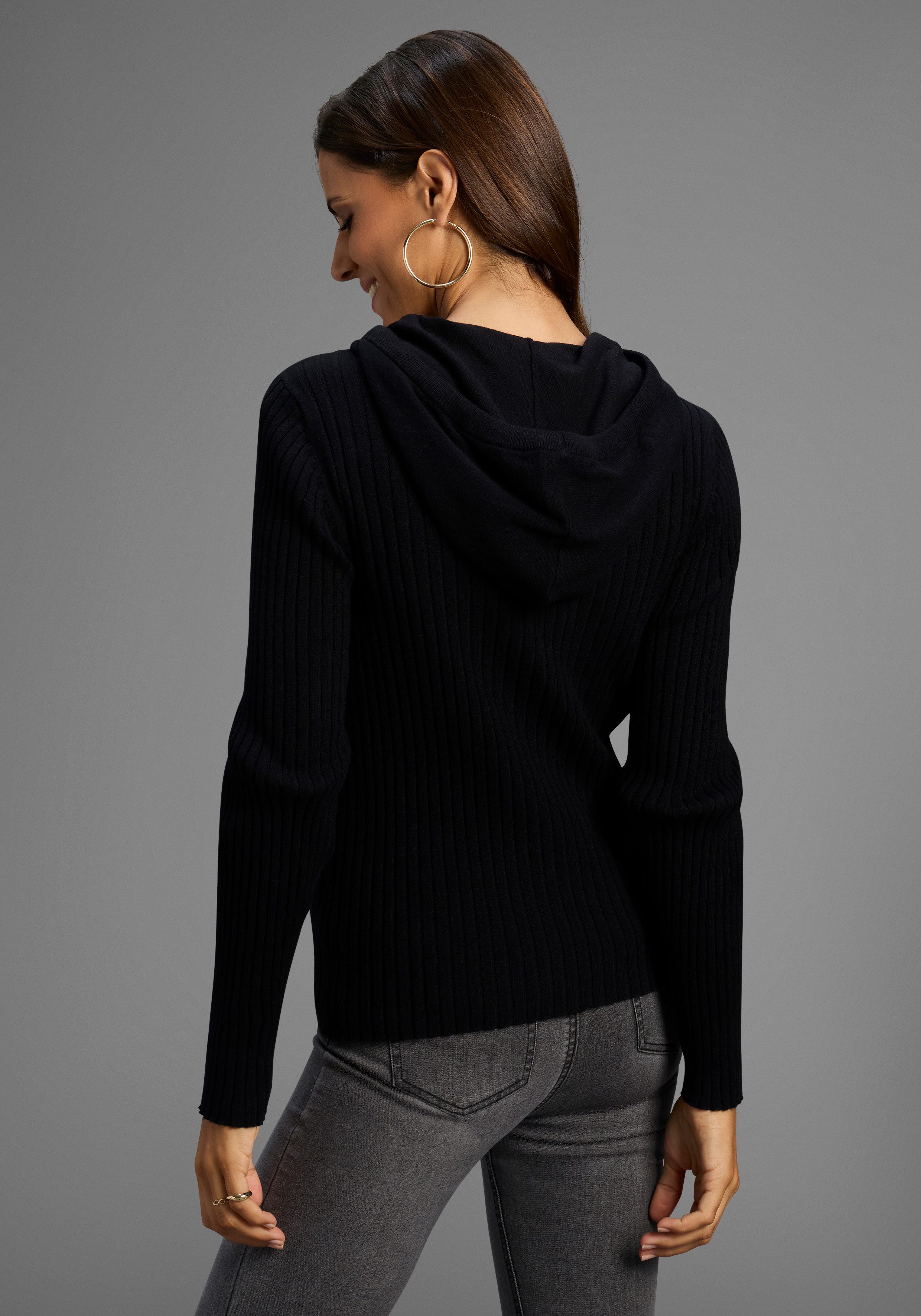 Laura Scott Kapuzenstrickjacke mit 2-Wege-Reißverschluss aus günstig online kaufen