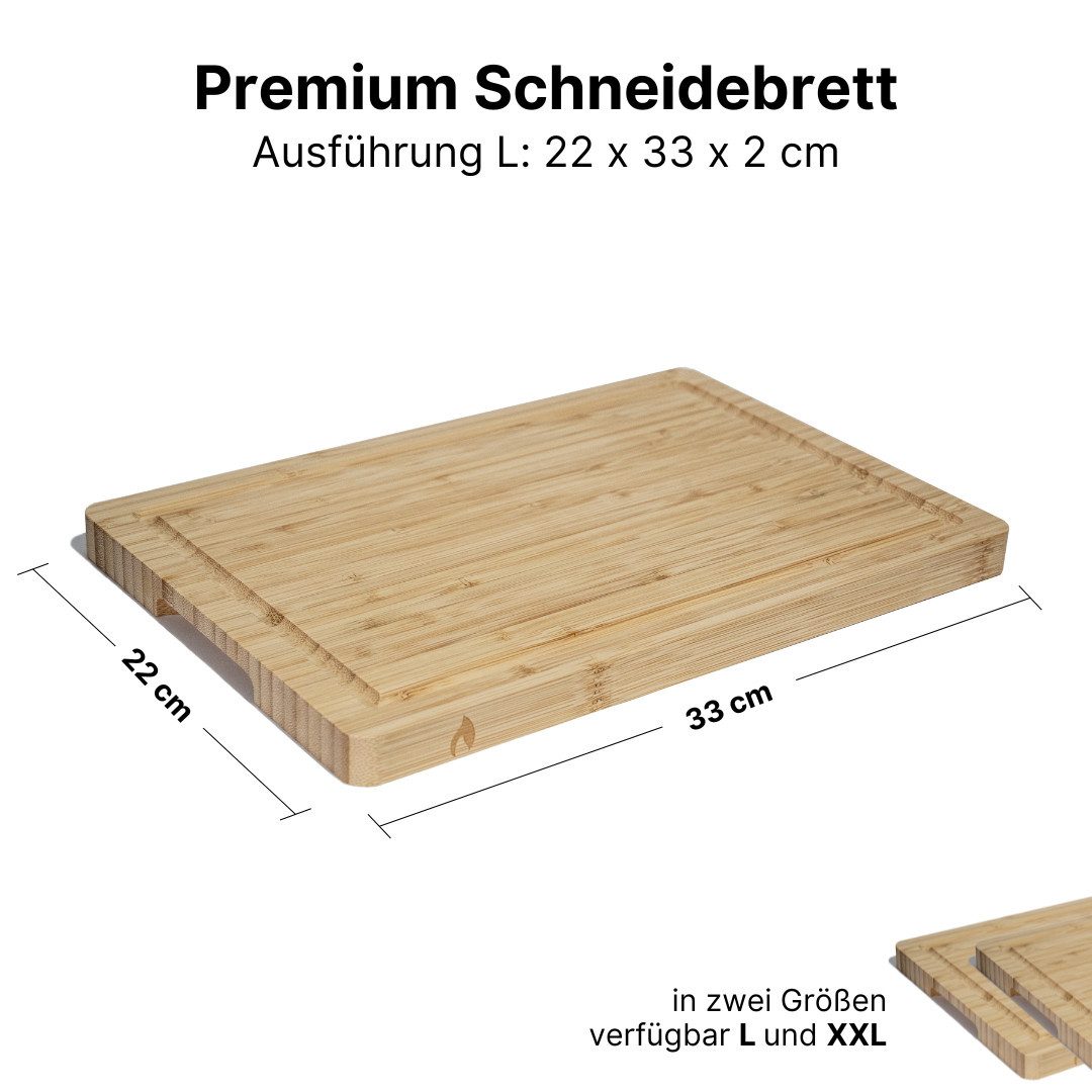 LIVINA HOME Schneidebrett Hochwertiges 100% Bambus Küchenbrett, Groß mit Griffen und Saftrille, (1-St), massives Holzbrett, Servierbrett, Cutting Board, Frühling Sale!