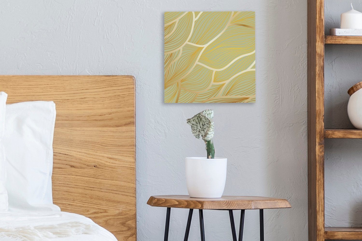 St), Goldene Wellen (1 Bilder auf Leinwand Leinwandbild bunt für Schlafzimmer Hintergrund, Wohnzimmer grünem OneMillionCanvasses®