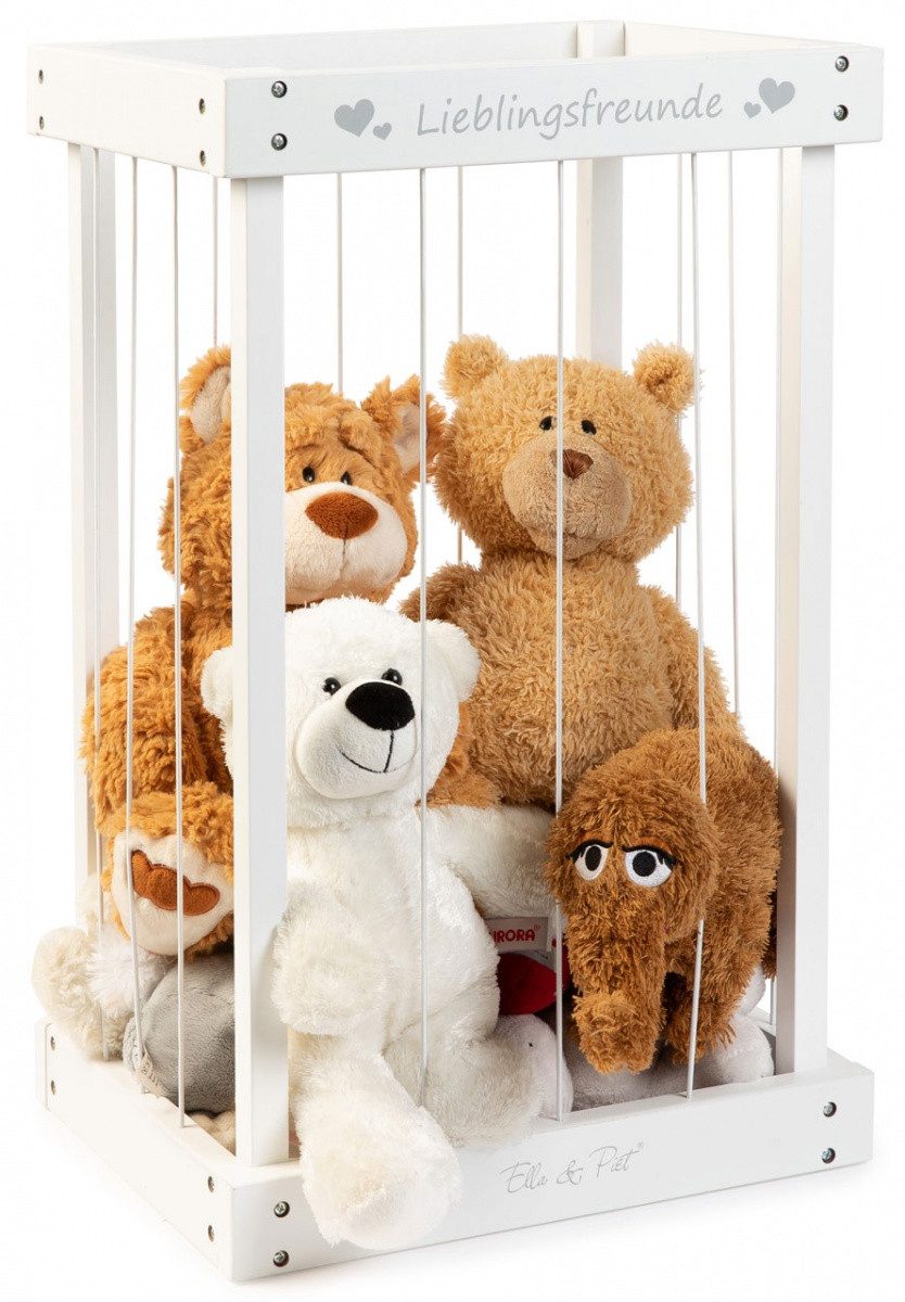 ELLA & PIET® Spielzeugtruhe Plüschtier-Box aus Holz zur Aufbewahrung von Kuscheltieren (Weiß), Mein Zoo, Kuscheltieraufbewahrung, Spielzeugkiste, Spielzeugtruhe