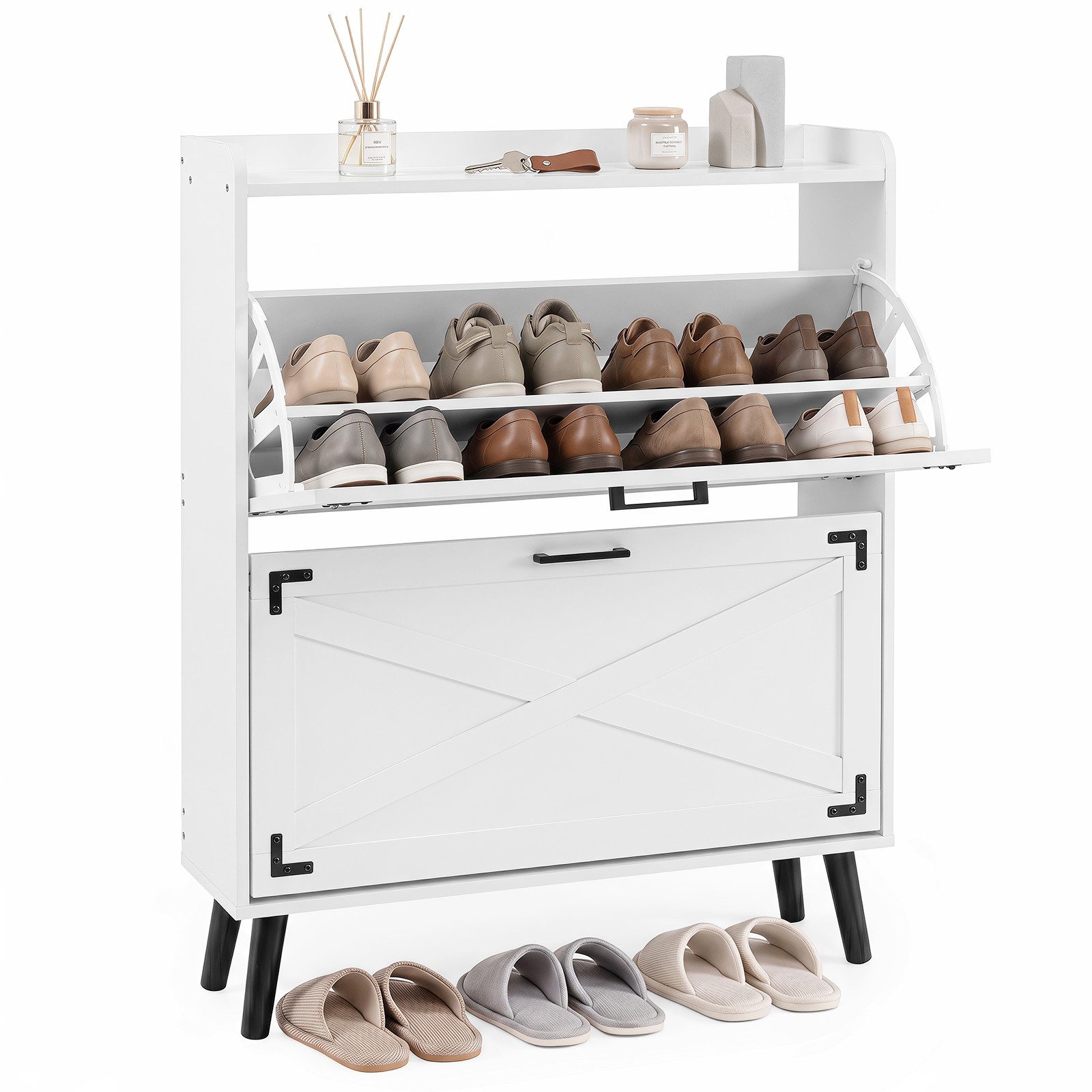 COSTWAY Schuhschrank Schuhkipper schmal, Schuhregal freistehend