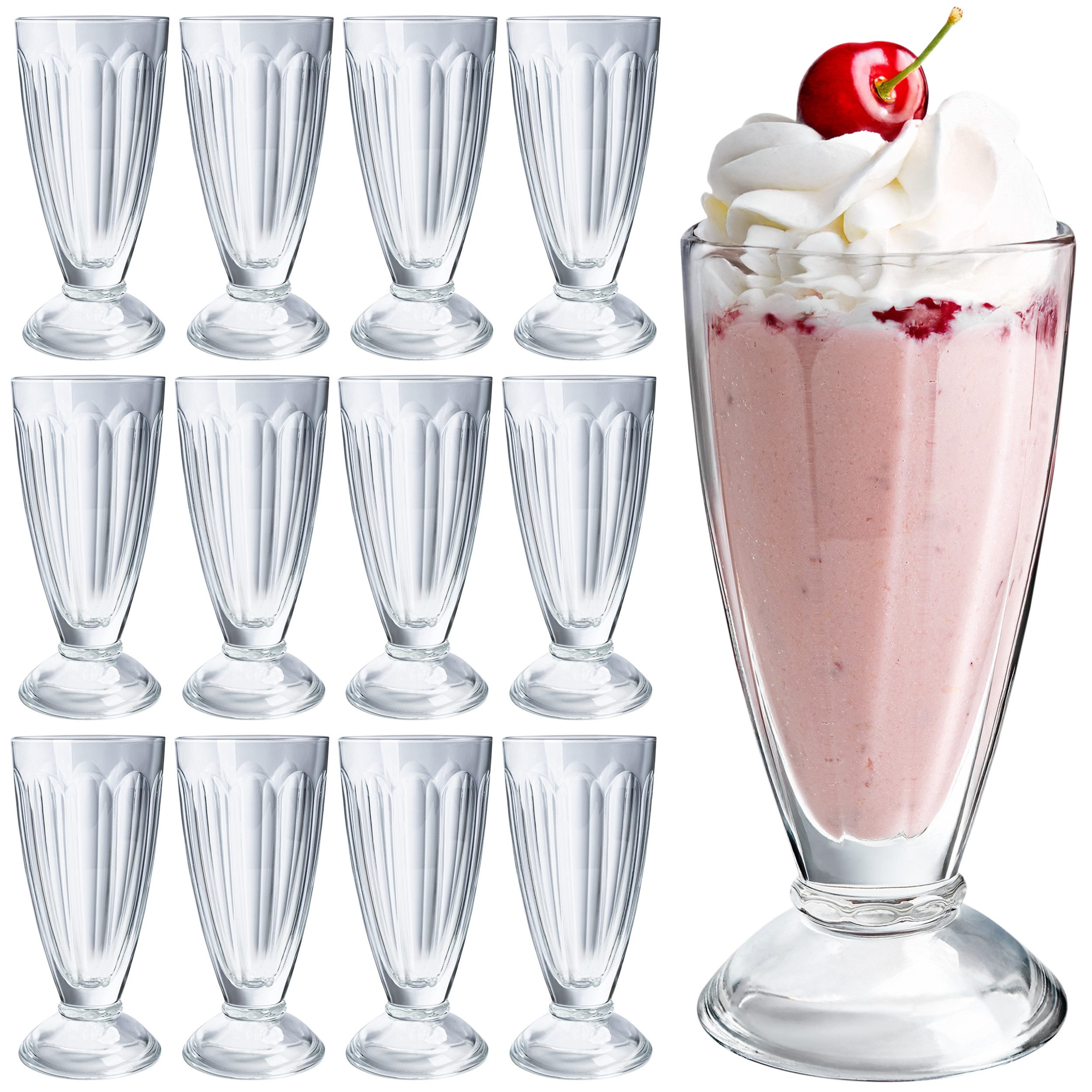 KONZEPT Cocktailglas mit Stiel 300ml, Gläser für Smoothie, Milchshake und Dessert, 12-tlg., spülmaschinengeeignet