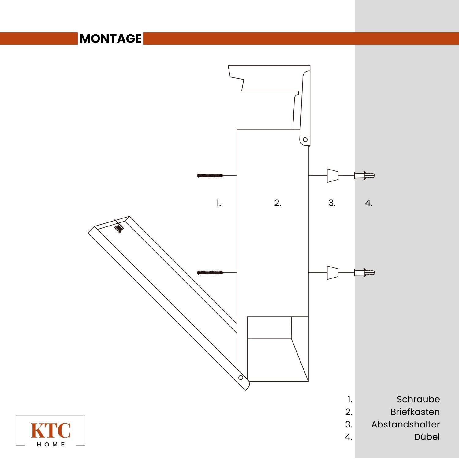 KTC Home Wandbriefkasten Premium Briefkasten Postlux 4.0 Schwarz - mit Edelstahlblende