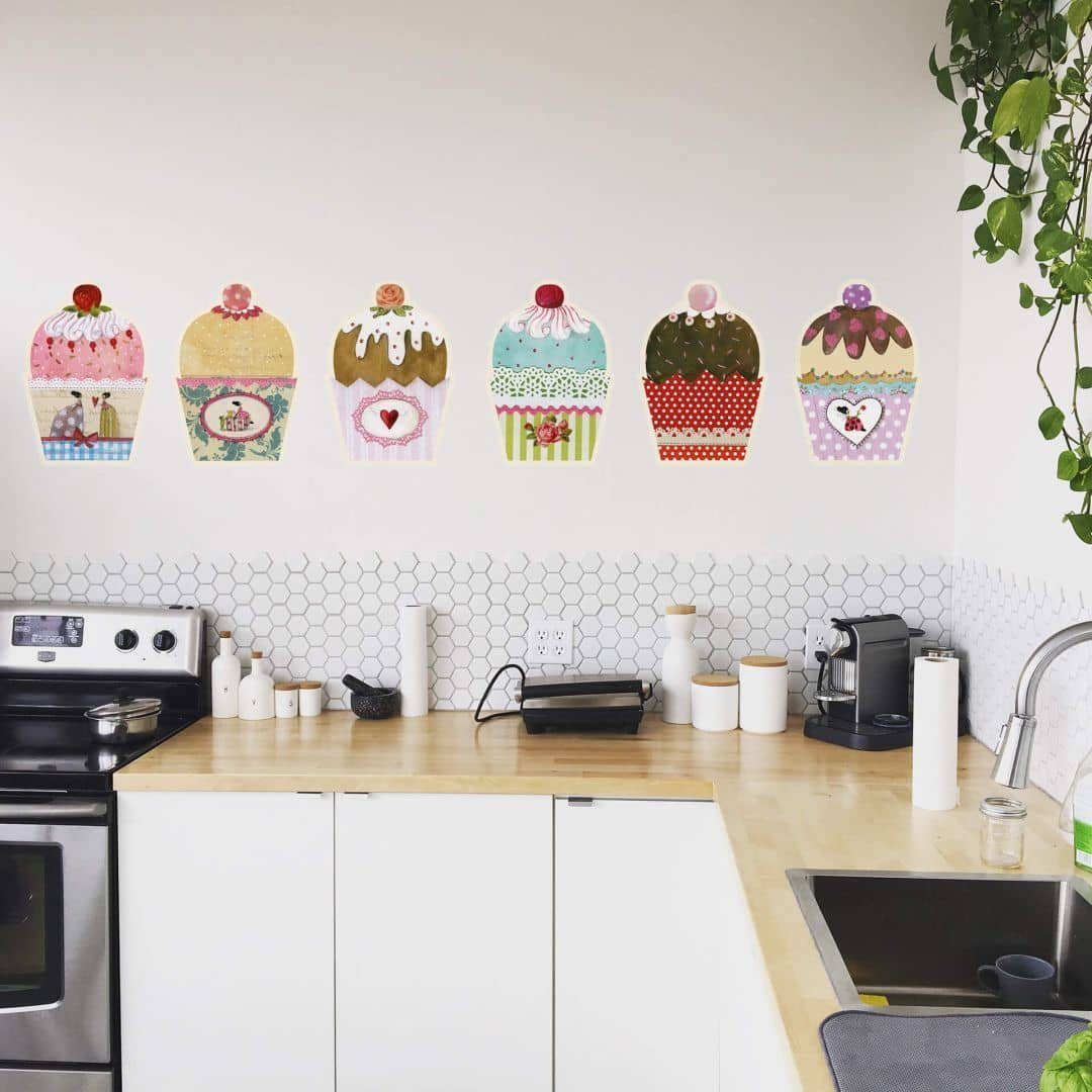 Bäcker Küche, Wandbild selbstklebend, Wall bunte Wandtattoo Kunstdruck fröhliche Leffler K&L Art Muffins Wandtattoo entfernbar