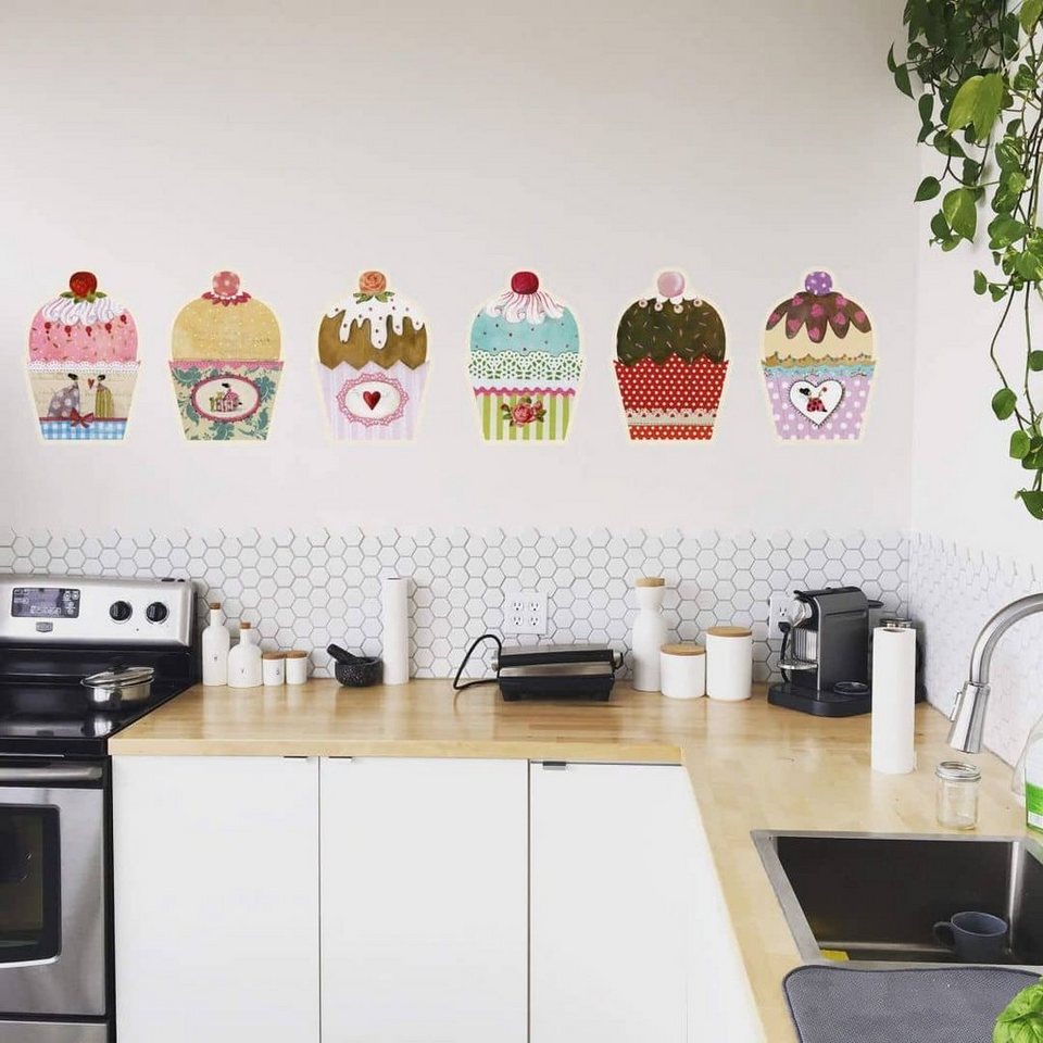 K&L Wall Art Wandtattoo Wandtattoo Kunstdruck Leffler fröhliche Muffins  bunte Bäcker Küche, Wandbild selbstklebend, entfernbar