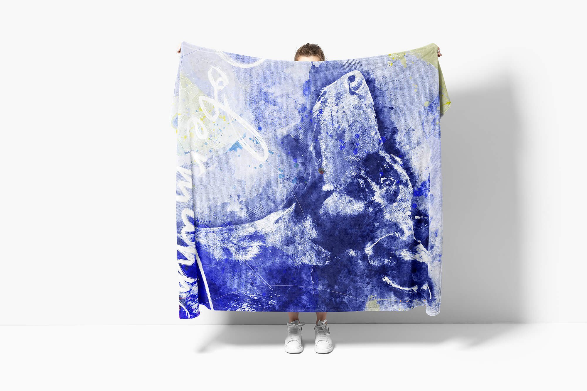 Sinus Art Kunstvoll SplashArt (1-St), Tier Handtuch Strandhandtuch Baumwolle-Polyester-Mix Kuscheldecke Handtuch Handtücher M, Serie Dobermann Saunatuch