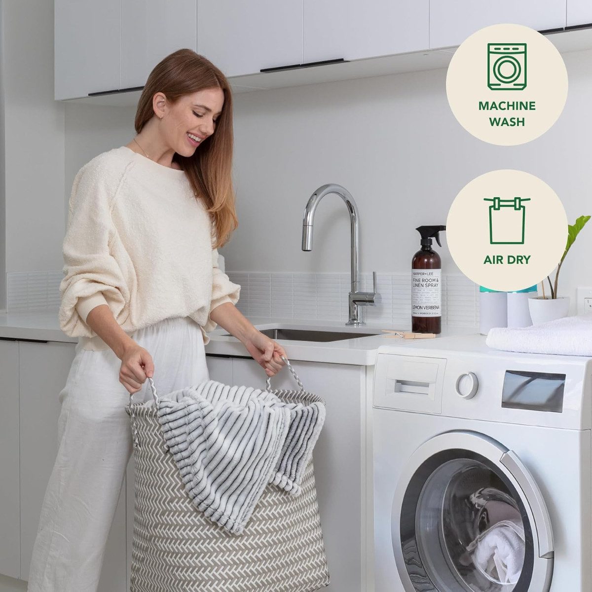 Wohndecke Fleece 150x200 cm Grau gestreift, GREEN ORANGE