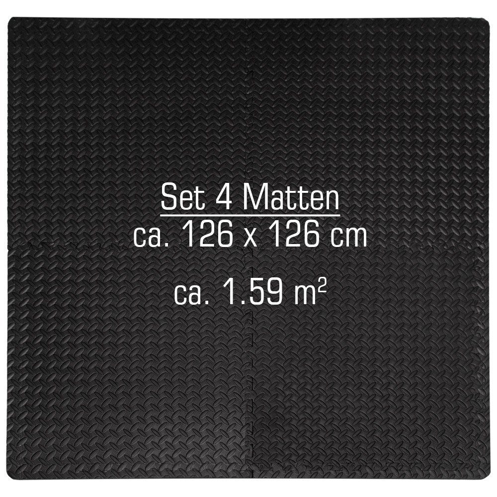 schwarz Set Weichbodenmatte Sportmatte eyepower 4er 63x63cm = Trainingsmatte 10mm Schutzmatte 1,59qm+Rand,