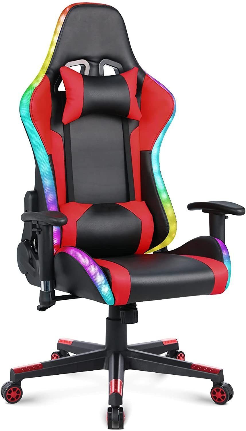 HomeMiYN Gaming Chair Gaming Stuhl Lautsprechern LED-Leuchten ergonomischer Bürostuhl Hoher Rouge Noir