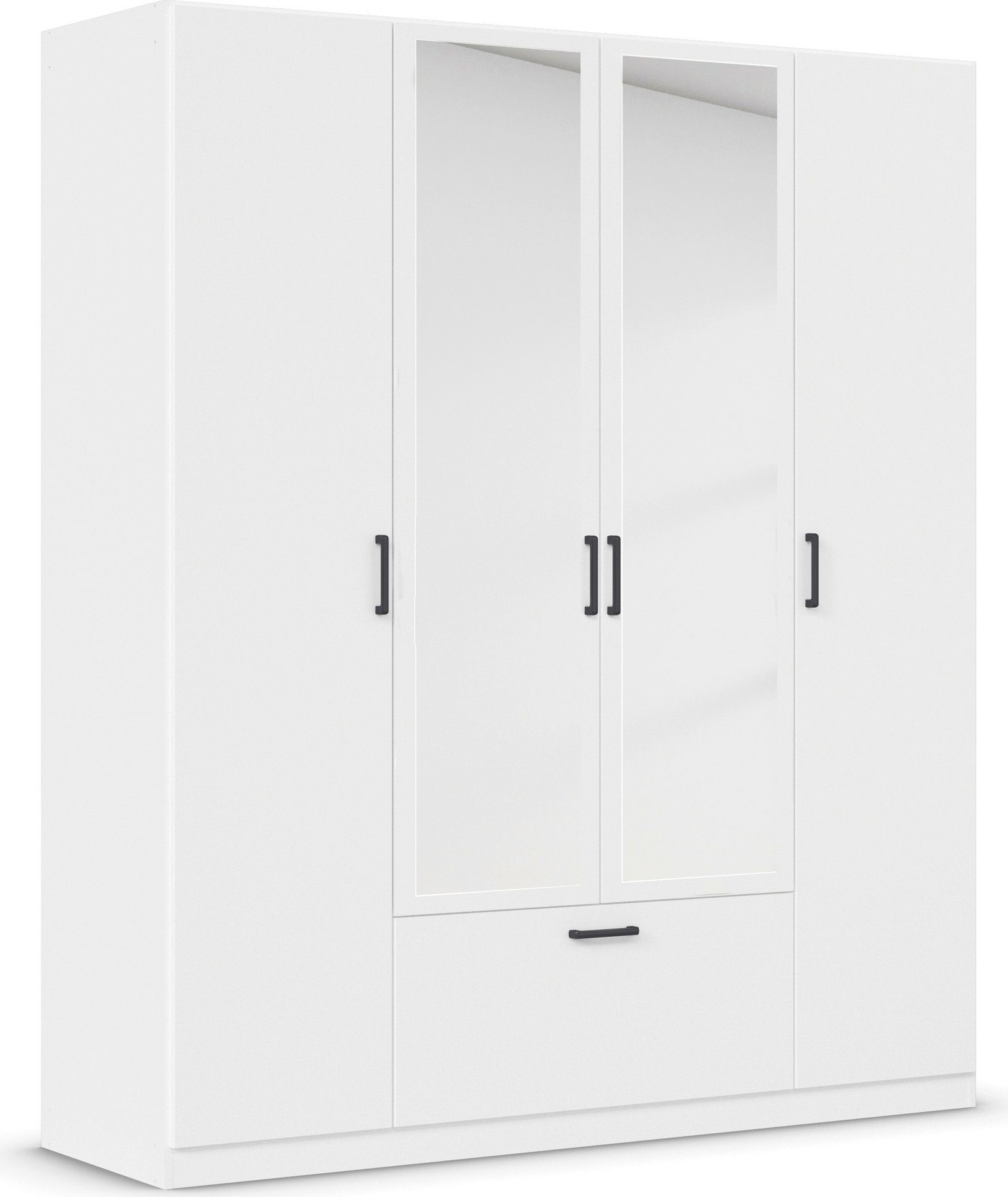rauch Drehtürenschrank Kleiderschrank Schrank Garderobe Wäscheschrank BARI mit Spiegel mit Schubasten mittig, moderner Griff in Graumetallic MADE IN GERMANY