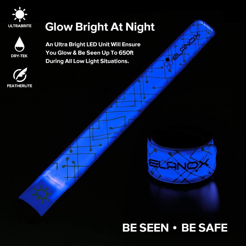 ELANOX LED Blinklicht LED Armband Outdoor Leuchtband Reflektorband 1 blau Sicherheitslicht Sport Batterie x mit