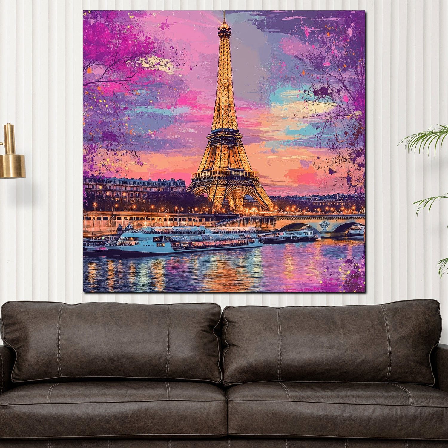 Artedinoi Leinwandbild Abstrakt Paris Eiffelturm Seine Pop Art bunt Leinwandbild Wandbild XL, Eiffelturm an der Seine, bunt