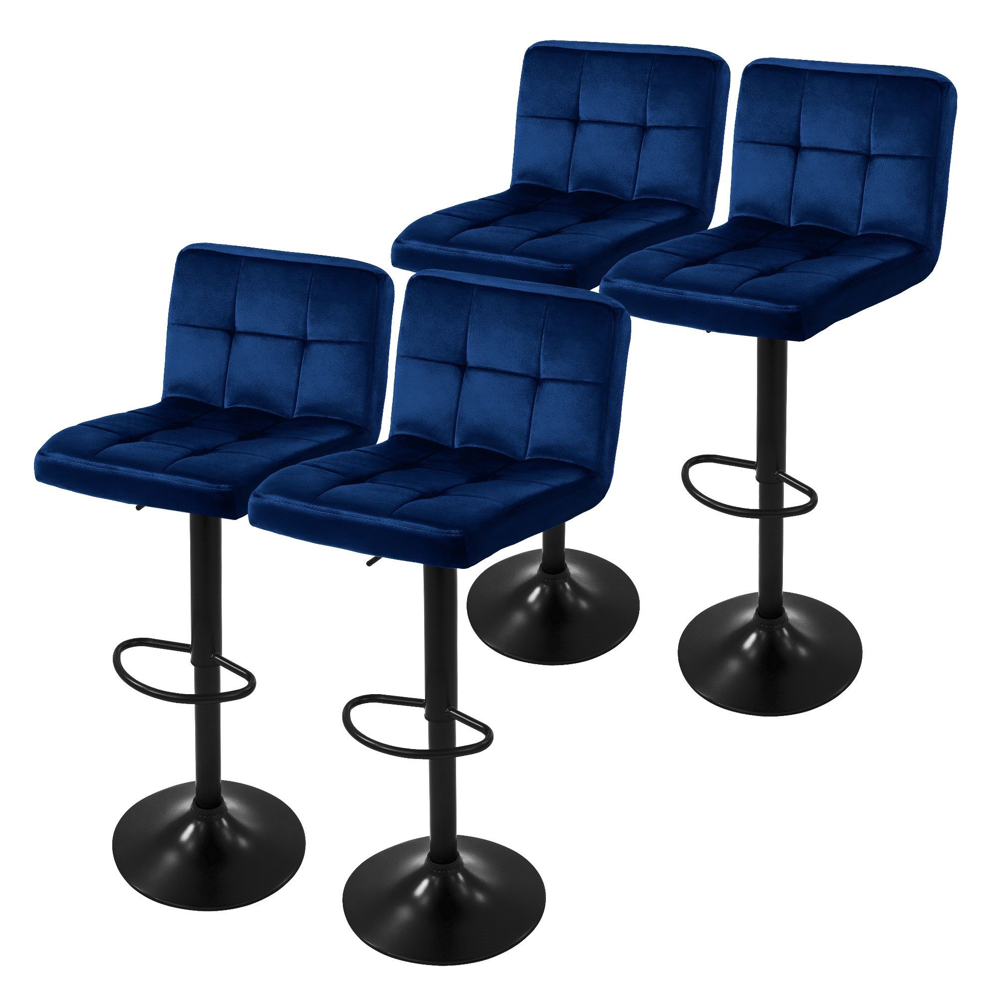 ML-DESIGN Barhocker Gepolsterter Barstuhl mit Rückenlehne und Fußstütze, 360° drehbar (4 St), Drehstuhl höhenverstellbar 63-83 cm 4er Set Blau Bezug aus Samt