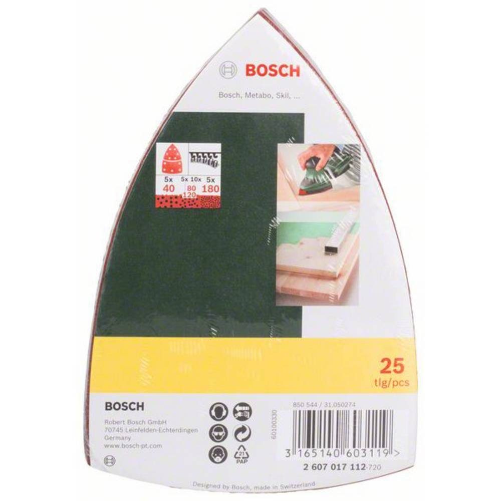 BOSCH Schleifpapier Schleifblatt-Set für Multischleifer, 25-teilig, 11 Löcher 2607017112, mit Klett, gelocht – Bild 2 von 2