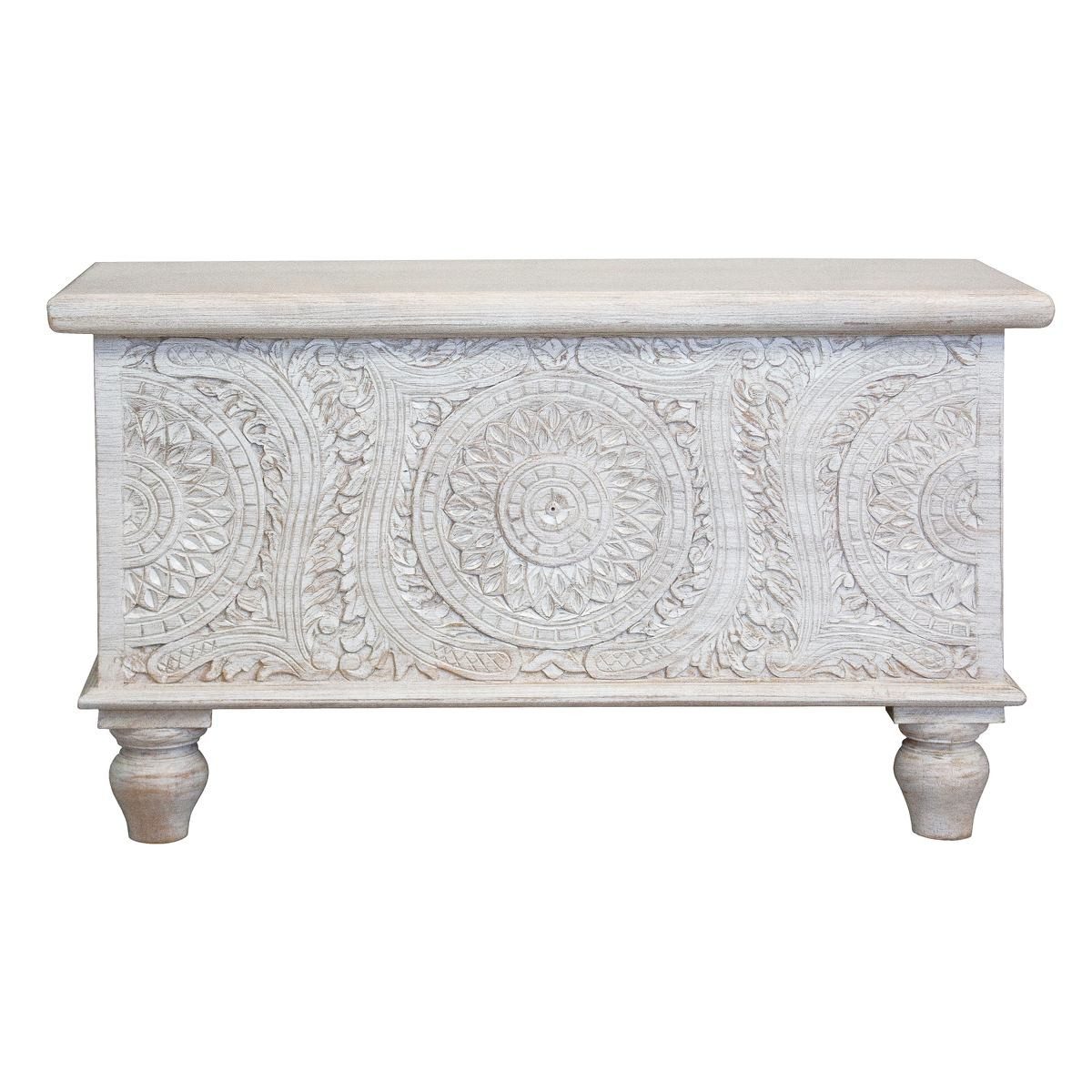 Oriental Galerie Truhe Indische Truhe weiß 80cm, Holztruhe, Couchtisch mit Fach, Schatzkiste, Holzkiste Wohnzimmer