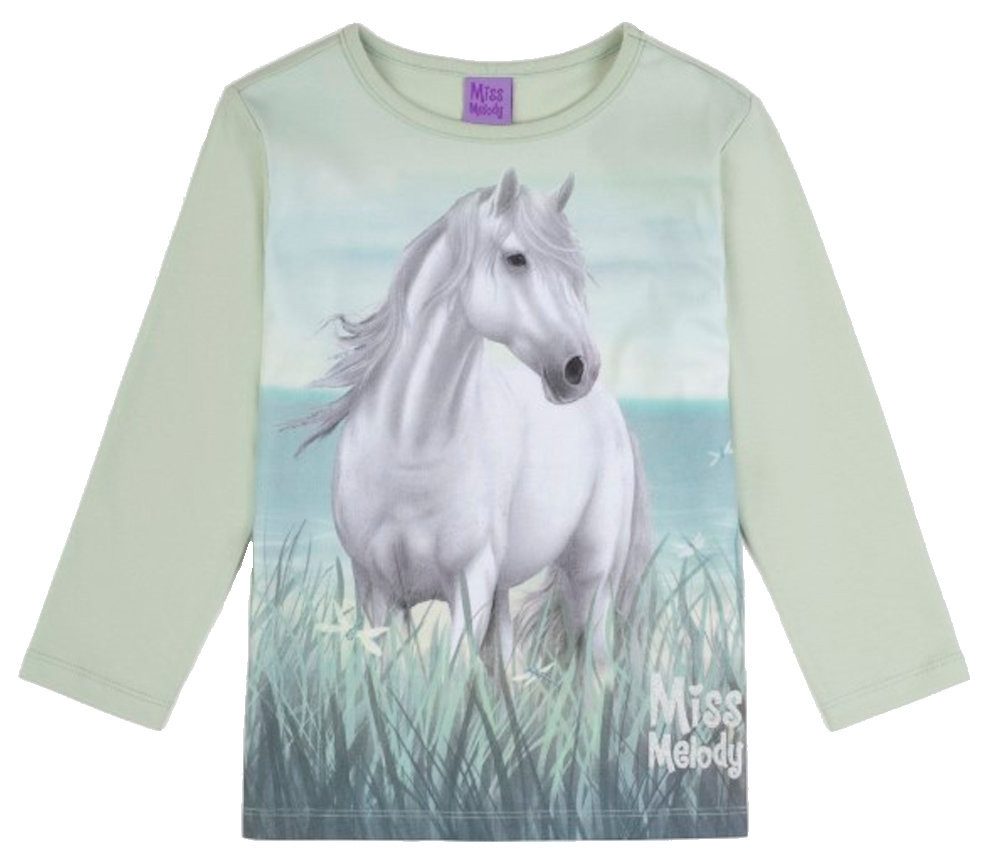 Miss Melody Langarmshirt Miss Melody Langarmshirt weißes Pferd in Dünen Sea Foam (1-tlg)