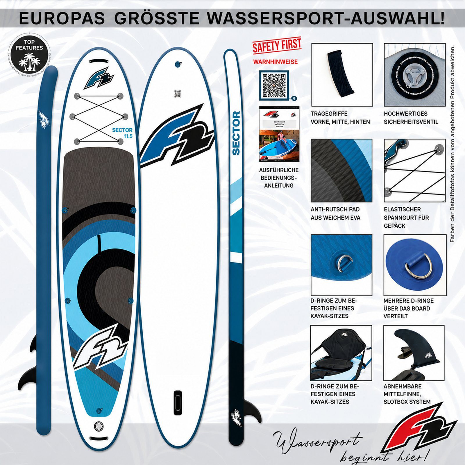 F2 SUP-Board F2 SUP Stand Up Paddle Board Sector SMU 320cm 10,5 Blau, Stand up paddle board