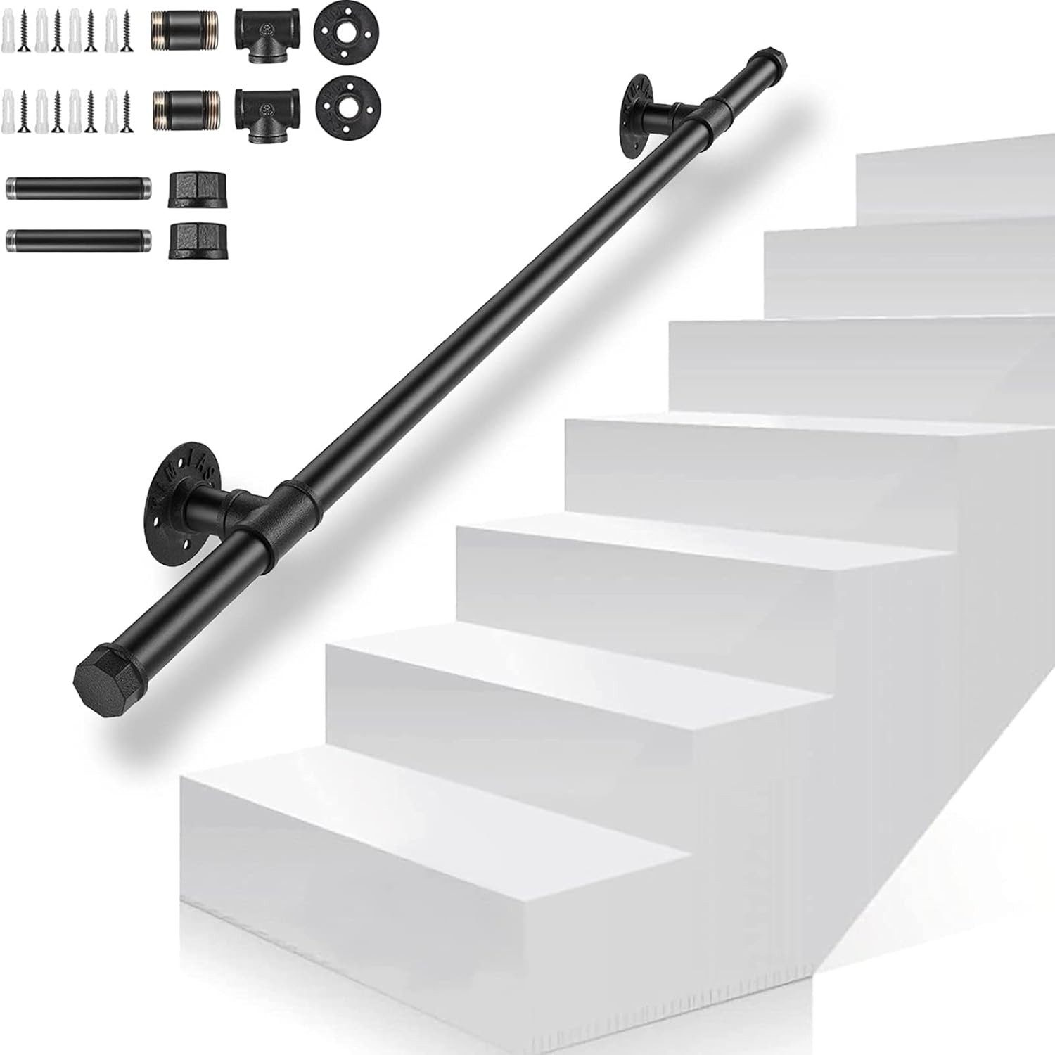 BlingBin Handlauf 150 / 100 cm verzinkter rutschfester Wandhandlauf, 100 cm Gesamtlänge, (1er Set, 1 St., 150cm/100cm), wetterfestes Treppengeländer für Bad, Küche und Garten